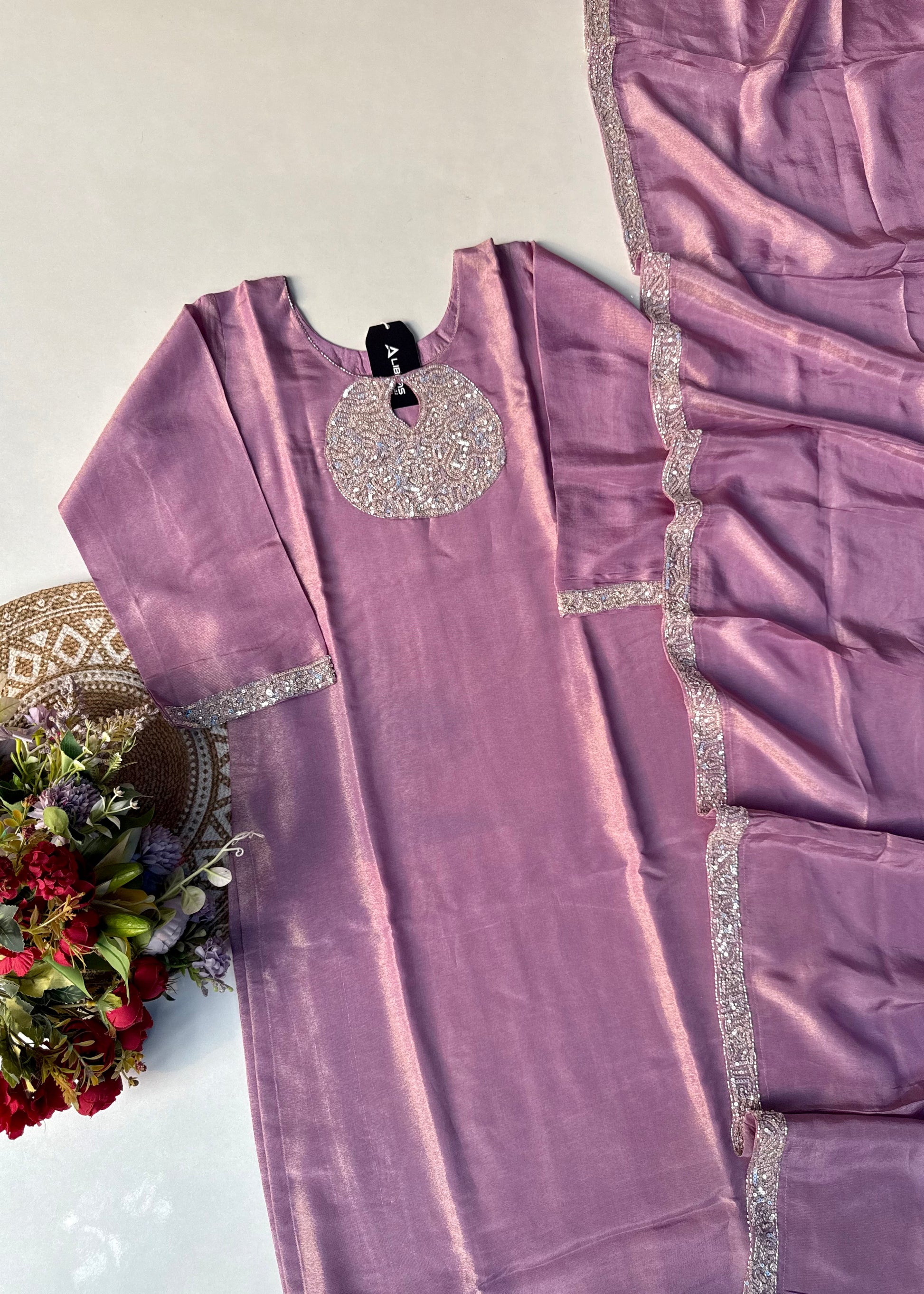 “SHINE” Beautiful Lavender with gold tone shimmer tissue kurta set