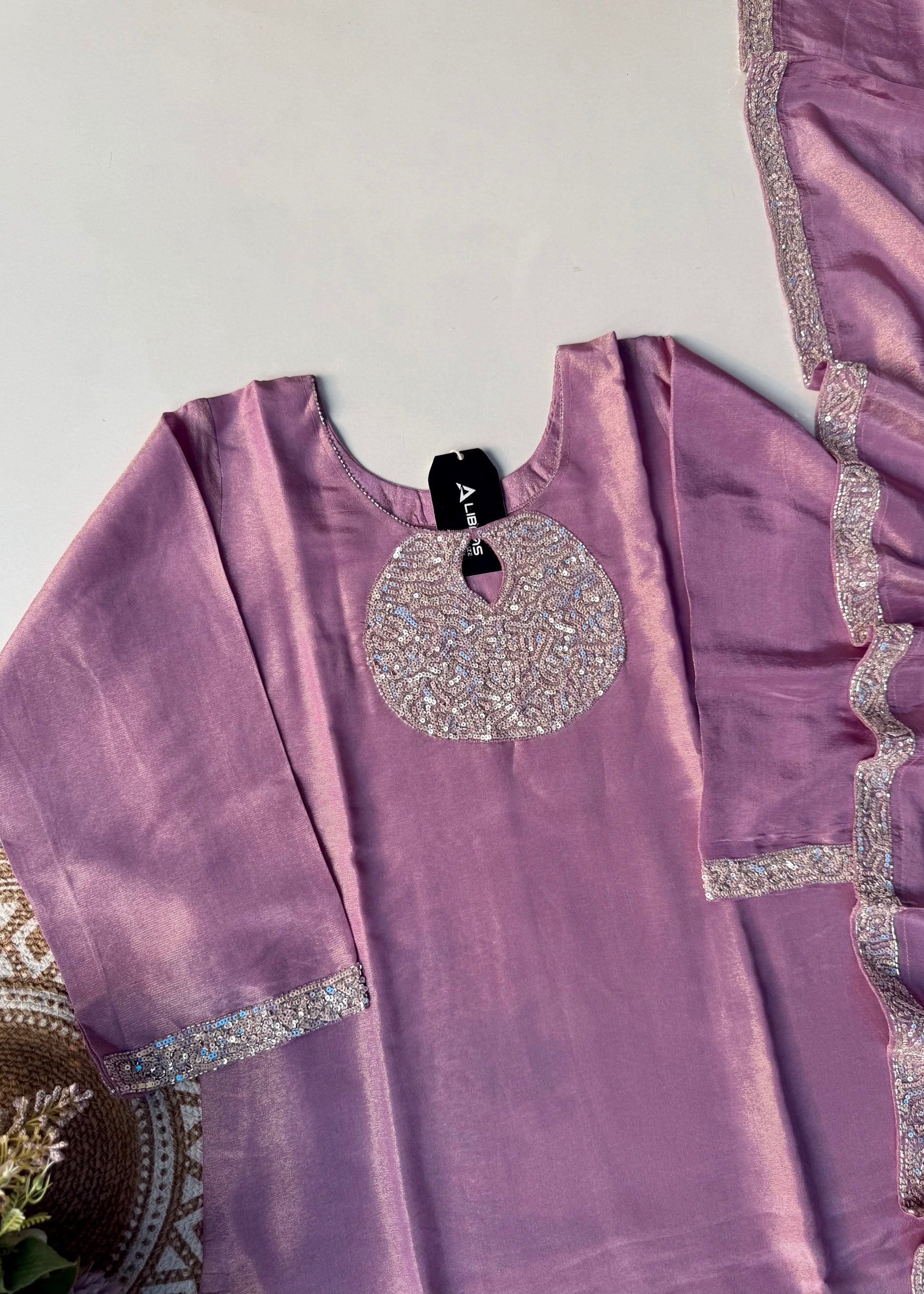 “SHINE” Beautiful Lavender with gold tone shimmer tissue kurta set