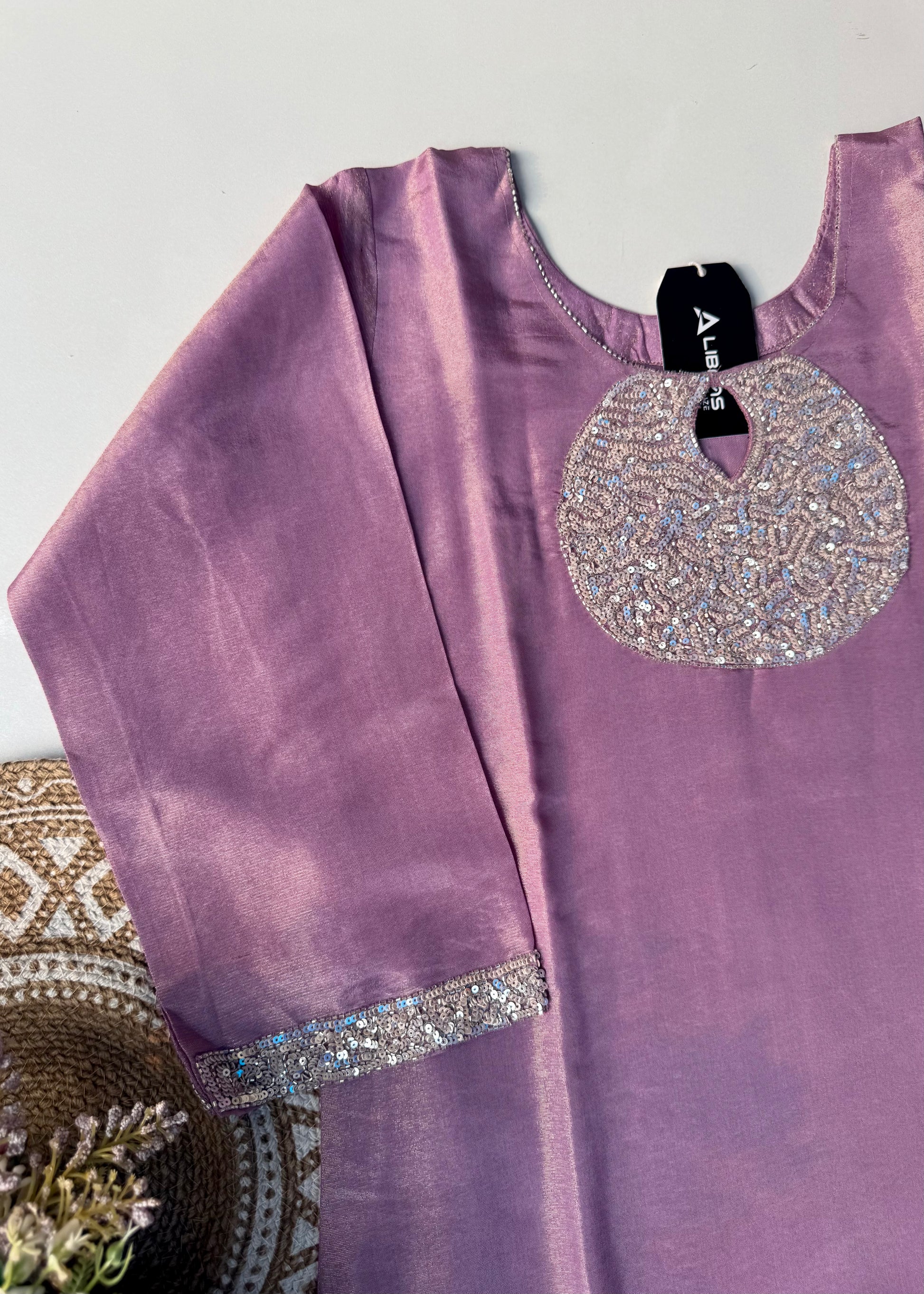 “SHINE” Beautiful Lavender with gold tone shimmer tissue kurta set