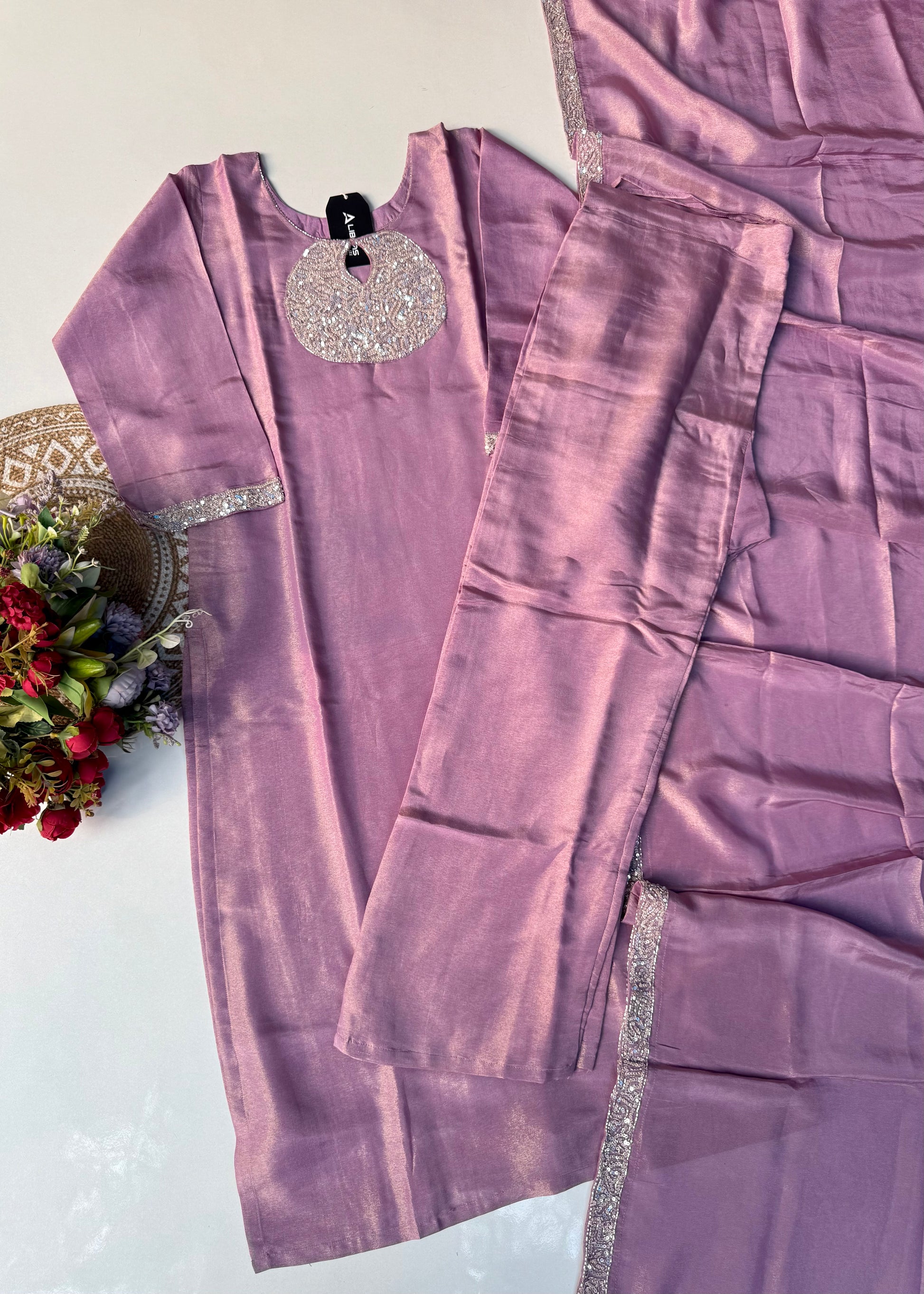 “SHINE” Beautiful Lavender with gold tone shimmer tissue kurta set