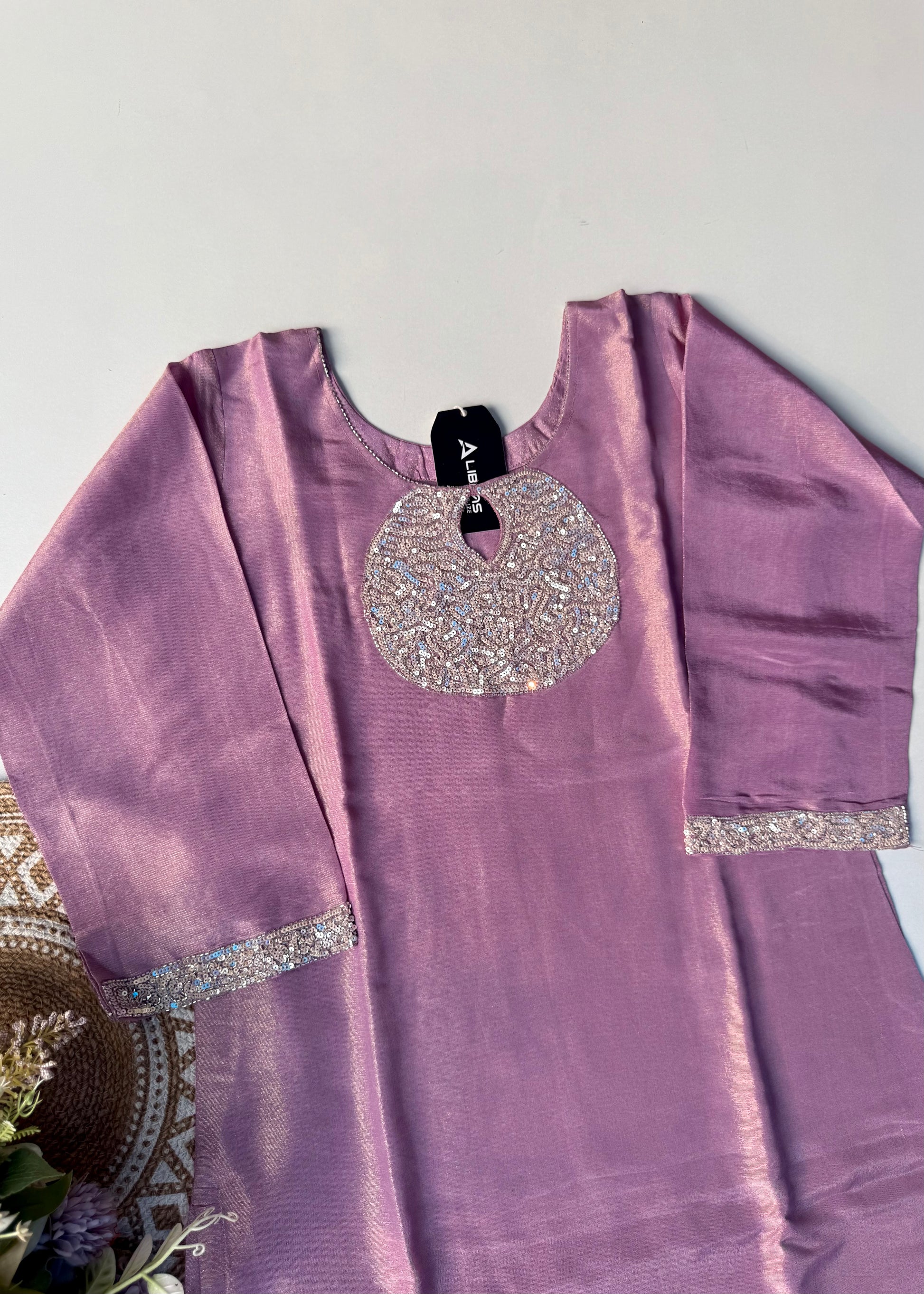 “SHINE” Beautiful Lavender with gold tone shimmer tissue kurta set