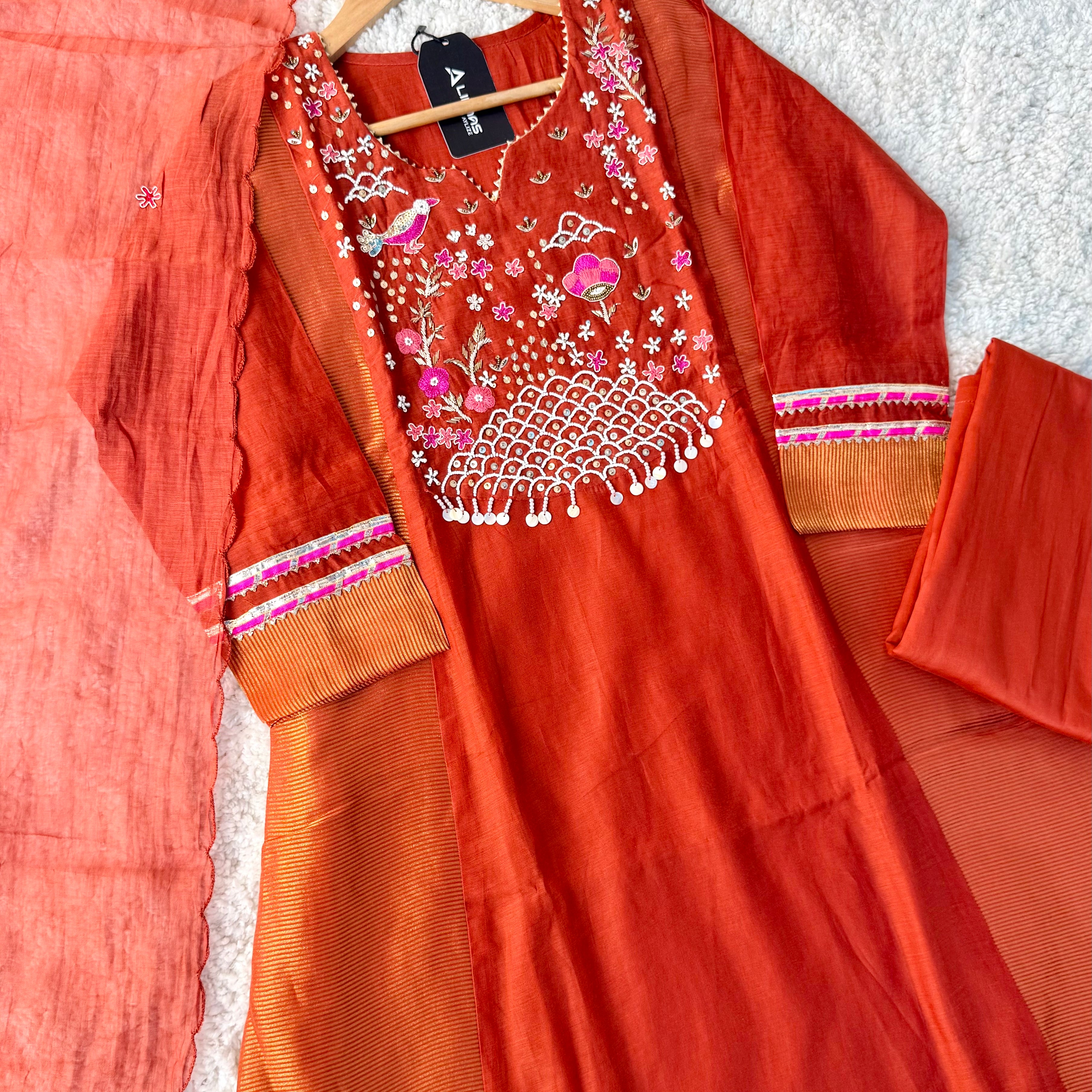 “Ishani” Premium Mul Chanderi A line Anarkali Kurta Set