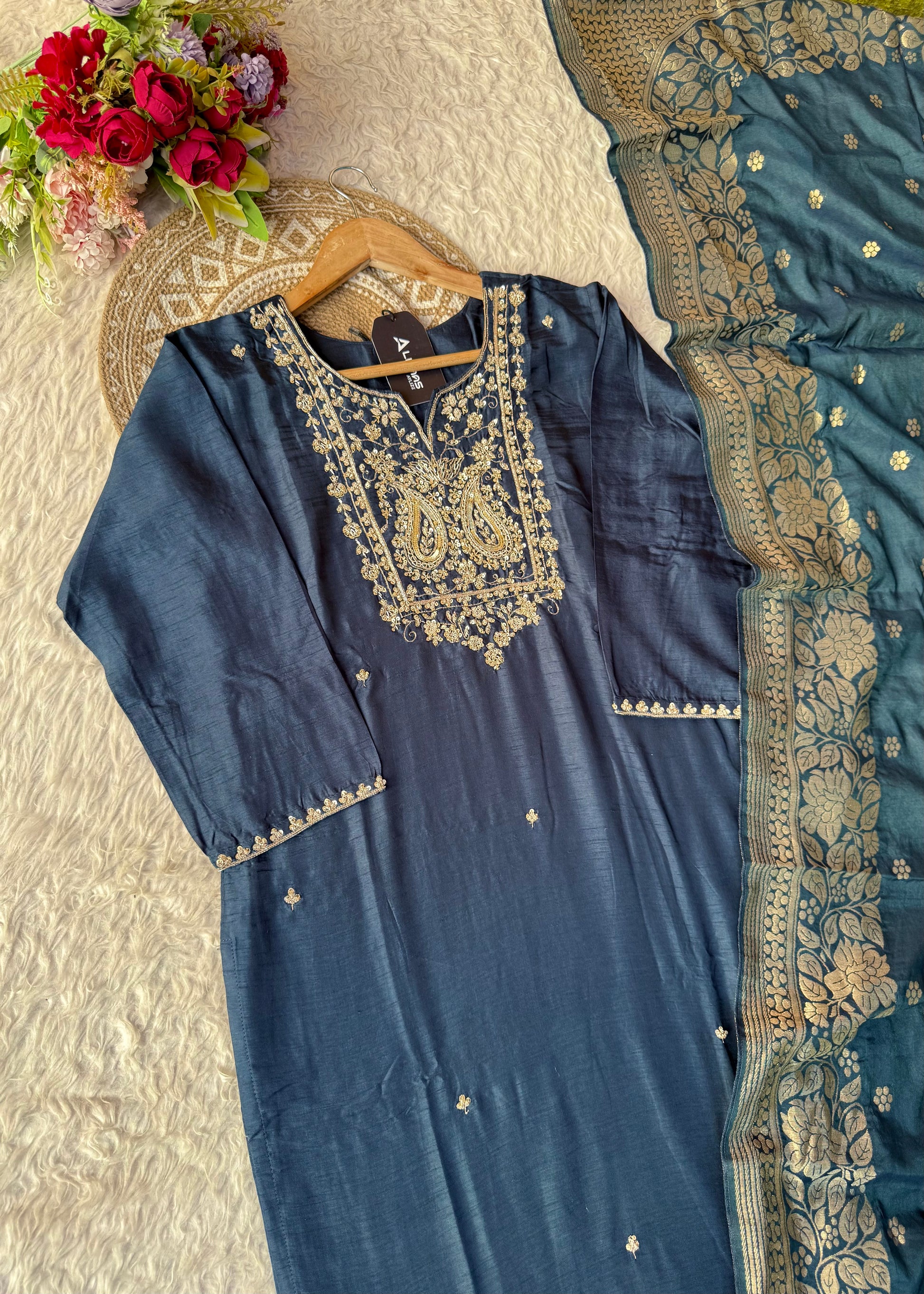 “Fiza” Indian wear dola silk kurti bottom dupatta set