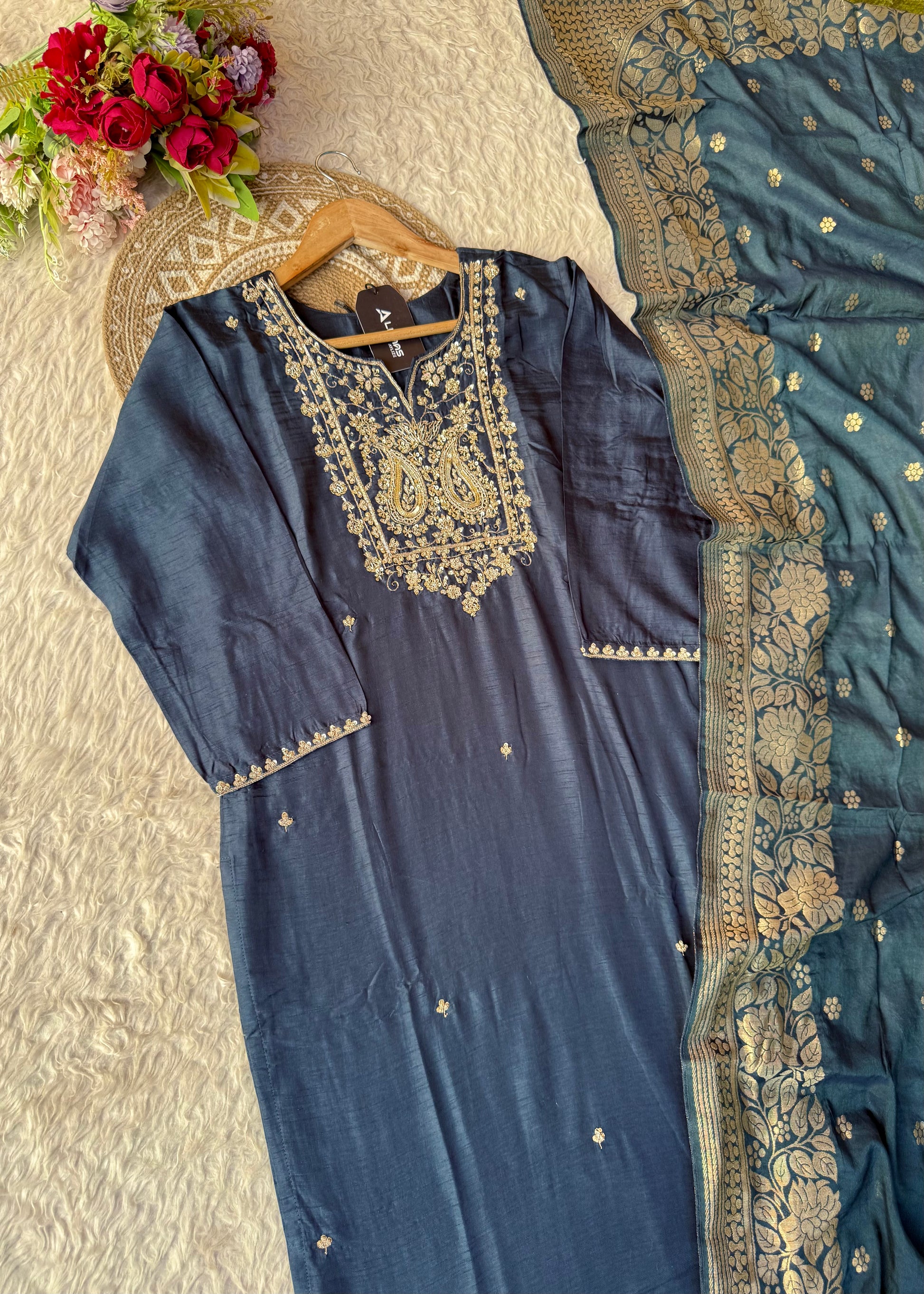 “Fiza” Indian wear dola silk kurti bottom dupatta set