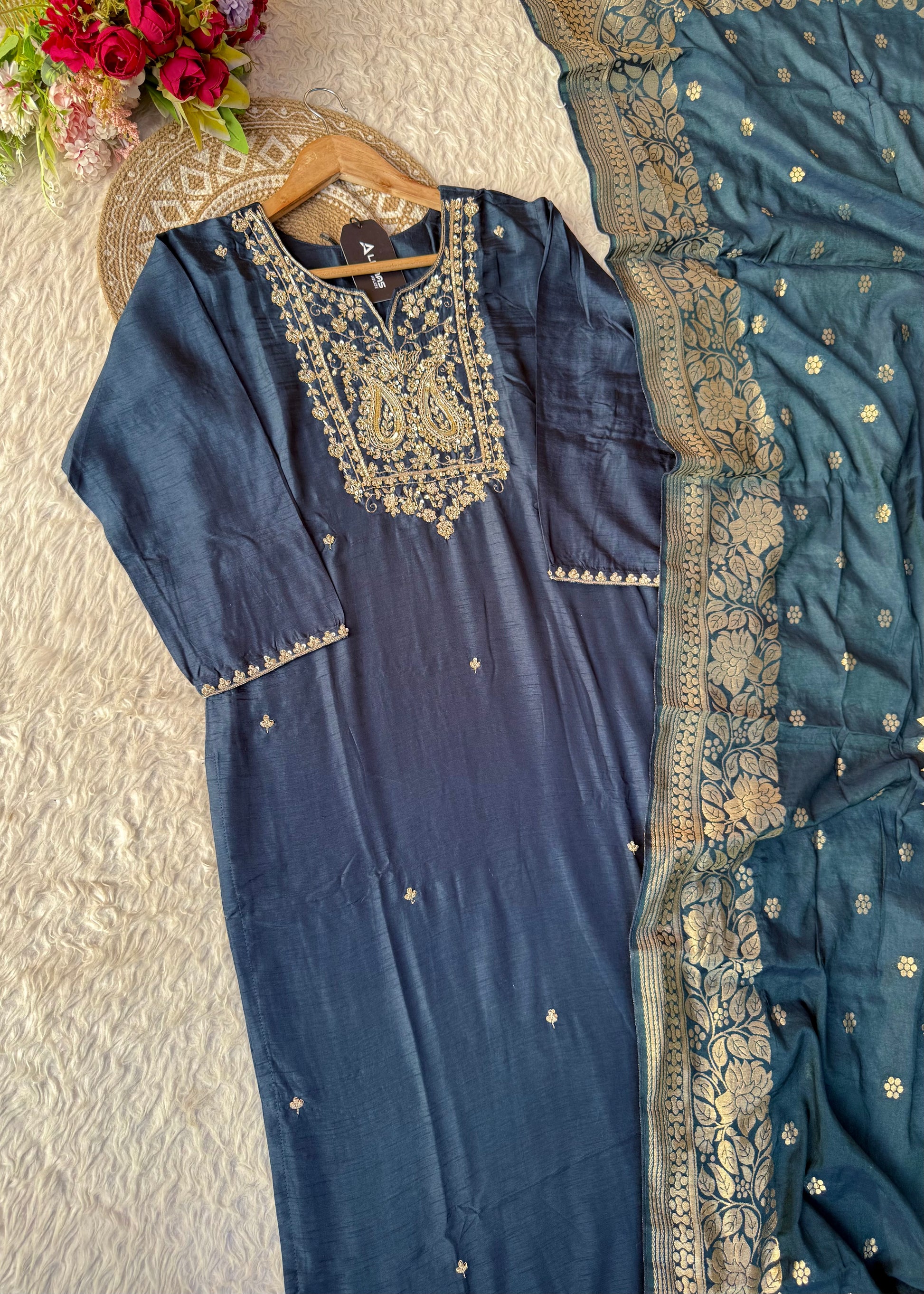 “Fiza” Indian wear dola silk kurti bottom dupatta set