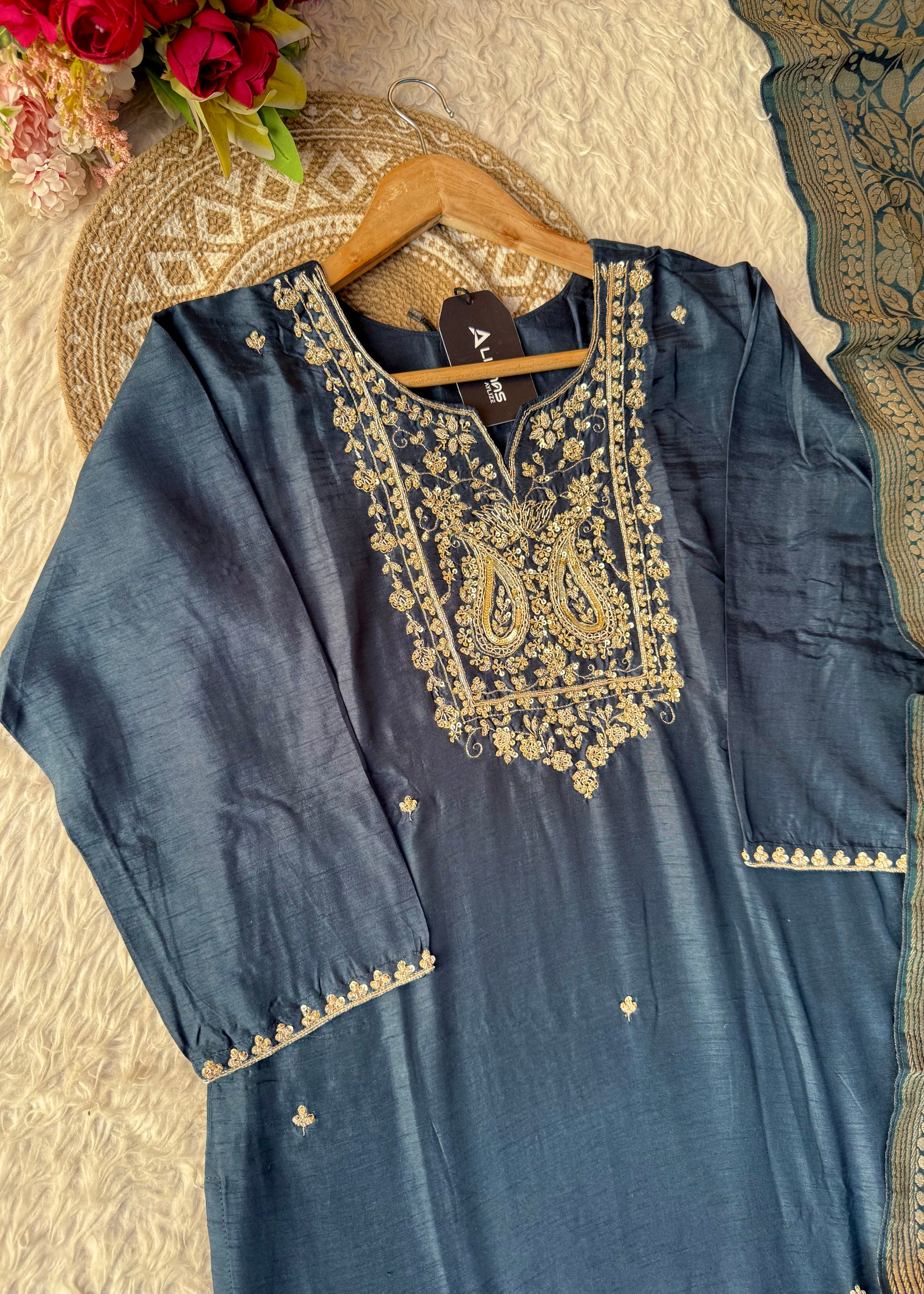 “Fiza” Indian wear dola silk kurti bottom dupatta set