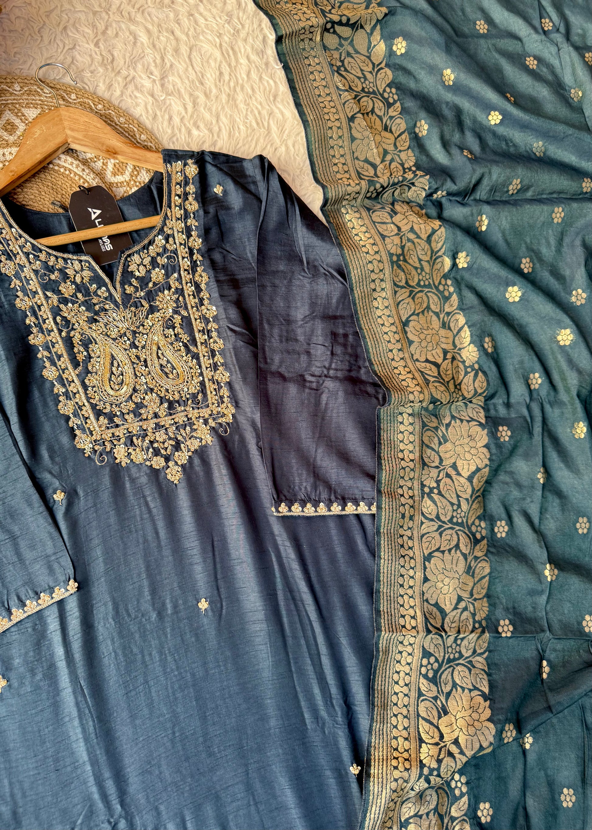 “Fiza” Indian wear dola silk kurti bottom dupatta set