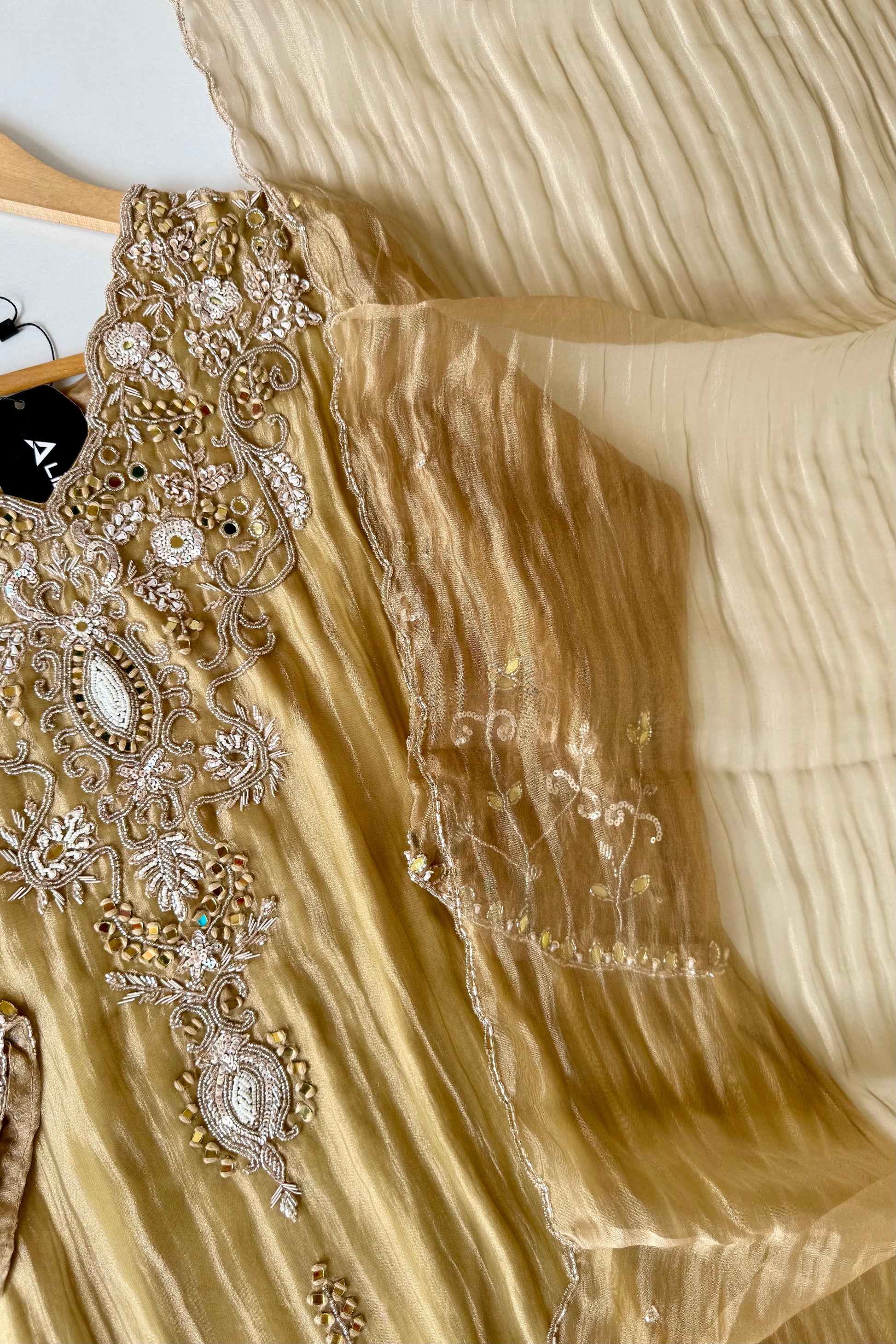 ✨Abeer Gold – Designer Gold Glass Tissue Kurta Set