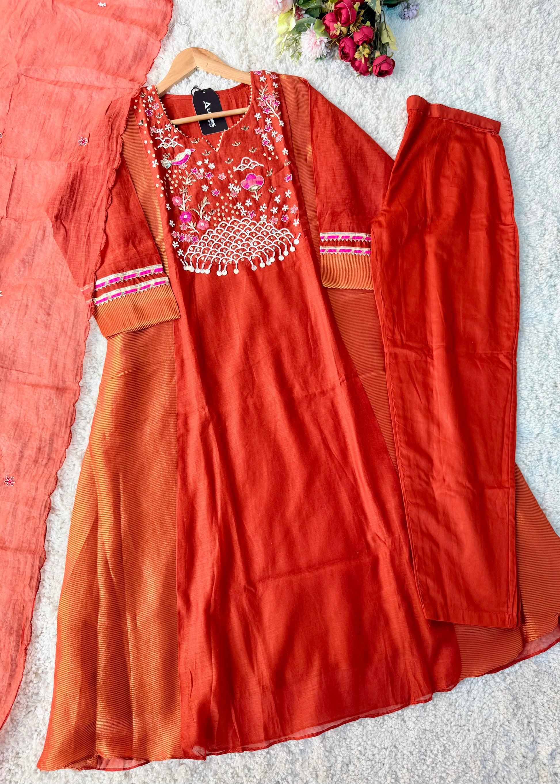 “Ishani” Premium Mul Chanderi A line Anarkali Kurta Set