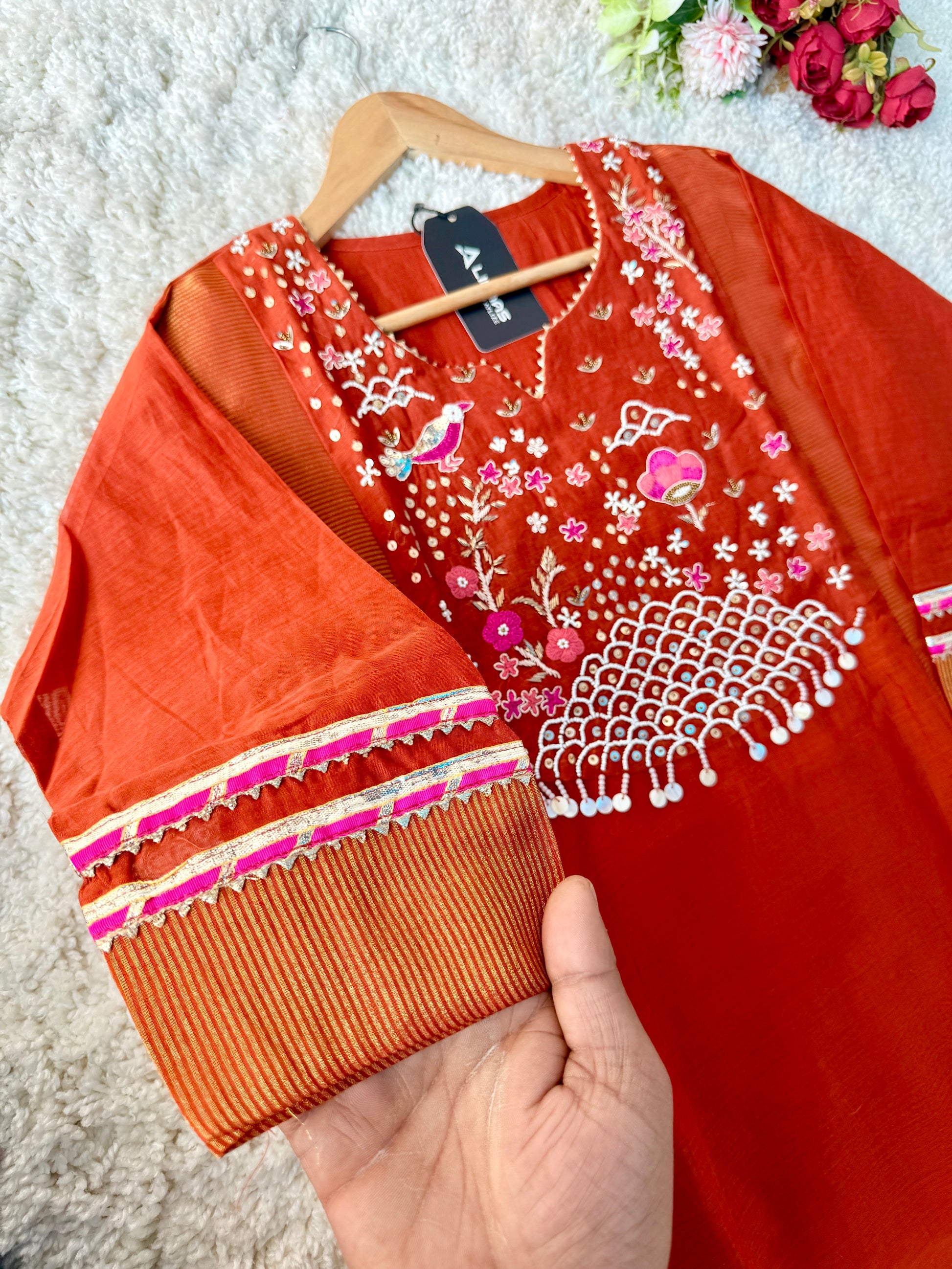 “Ishani” Premium Mul Chanderi A line Anarkali Kurta Set