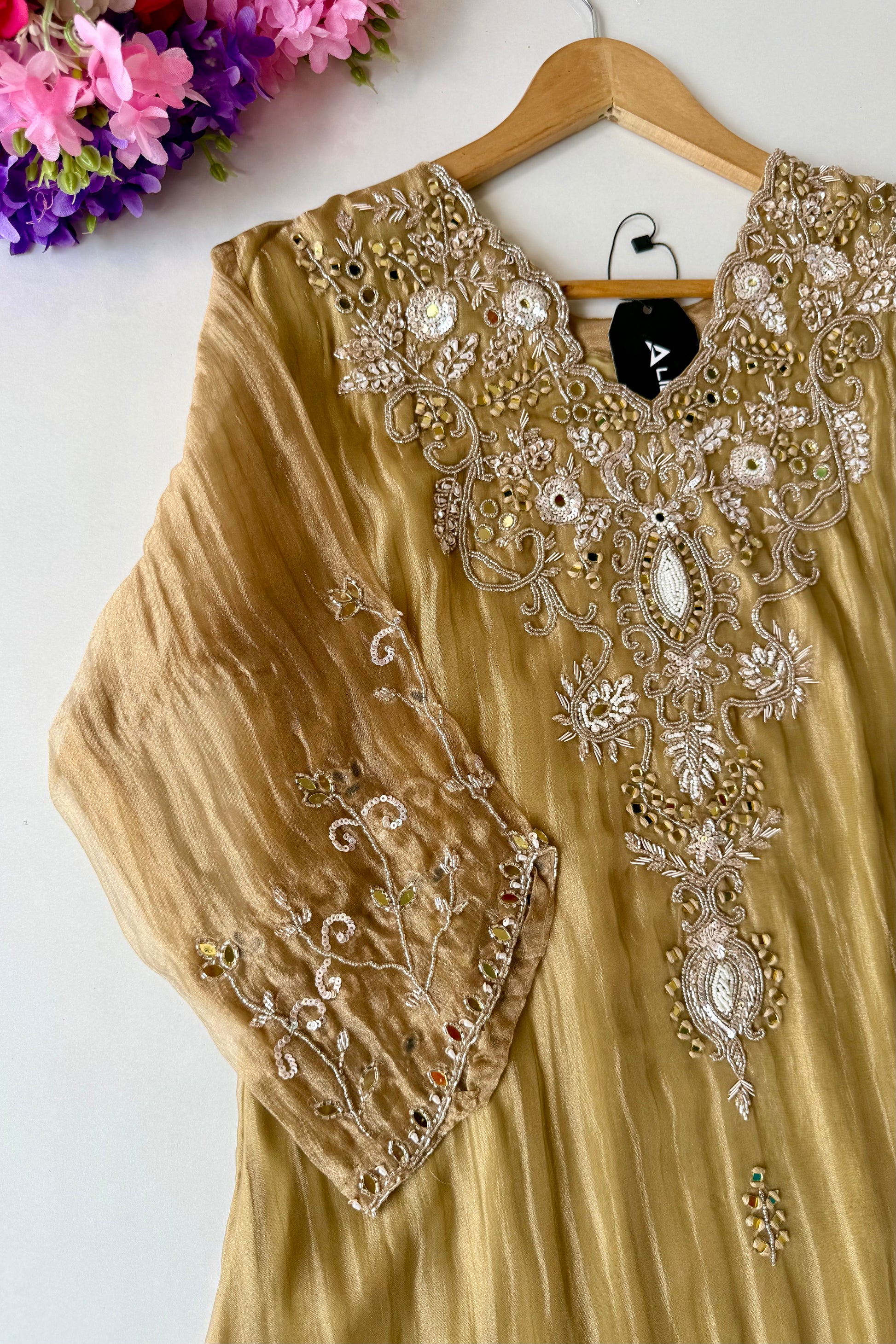 ✨Abeer Gold – Designer Gold Glass Tissue Kurta Set