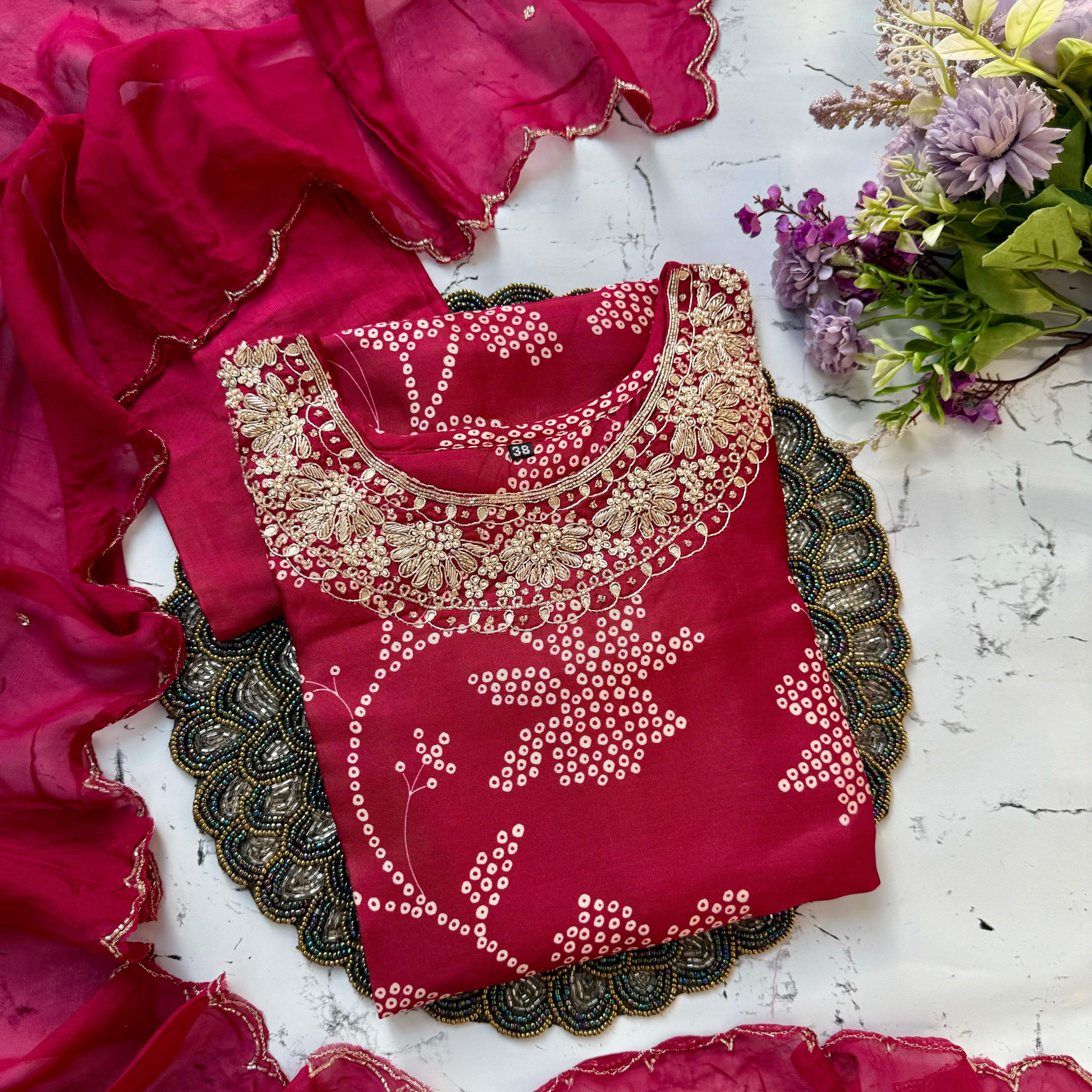 "Grishma" Beautiful printed Russian silk kurti bottom with dupatta set