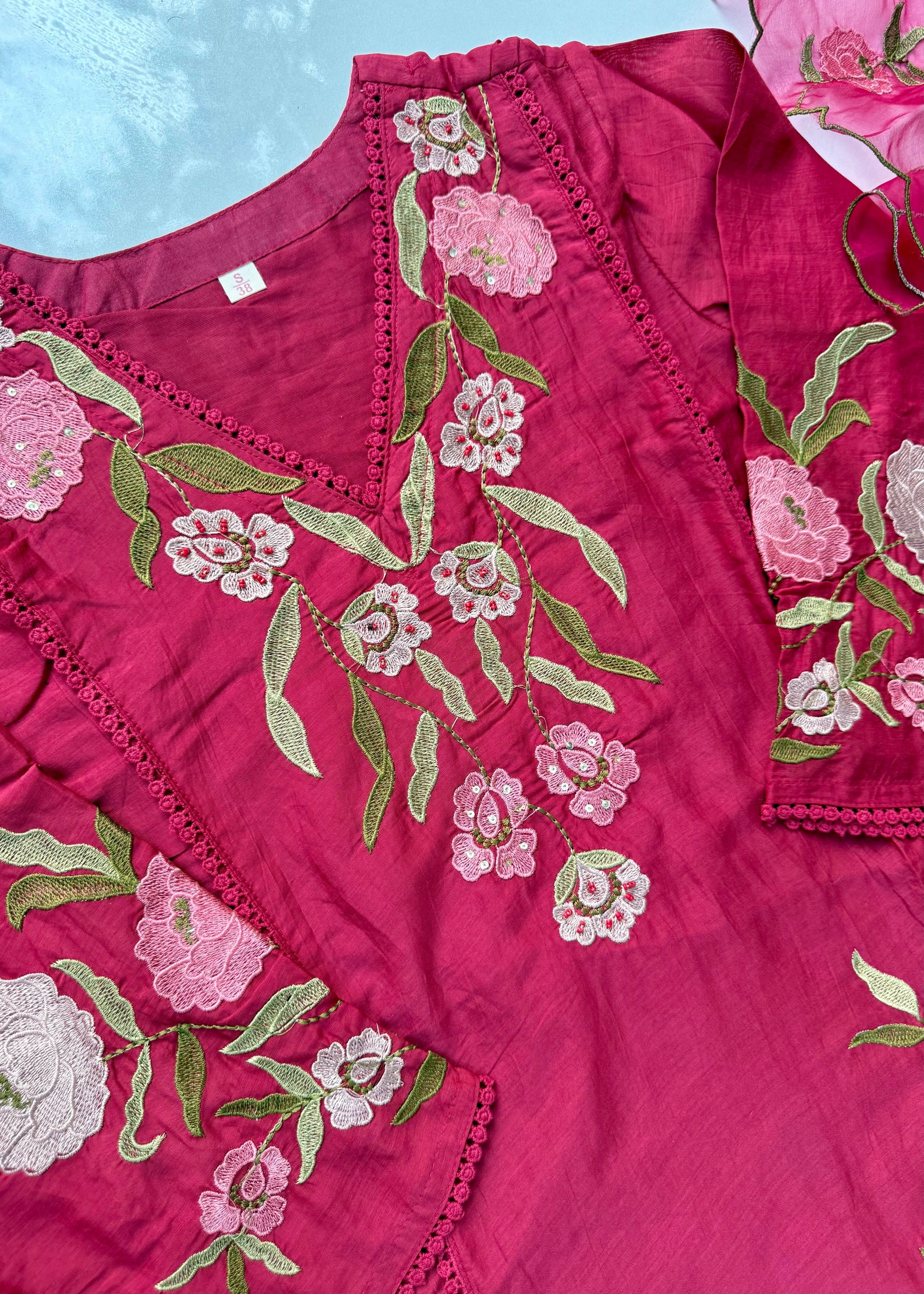 “ROSE” Premium embroidered Mul chanderi anarkali suit set
