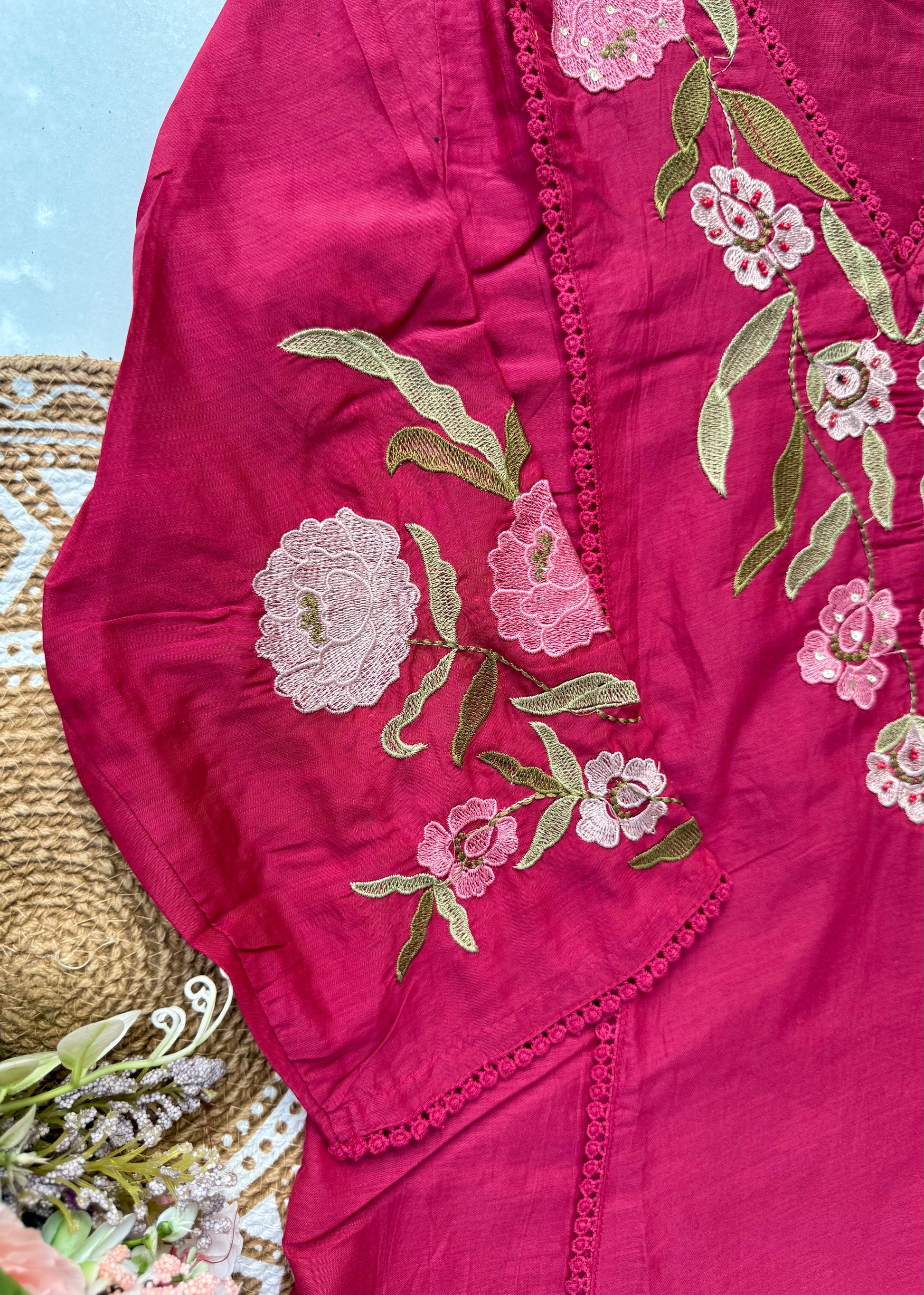 “ROSE” Premium embroidered Mul chanderi anarkali suit set