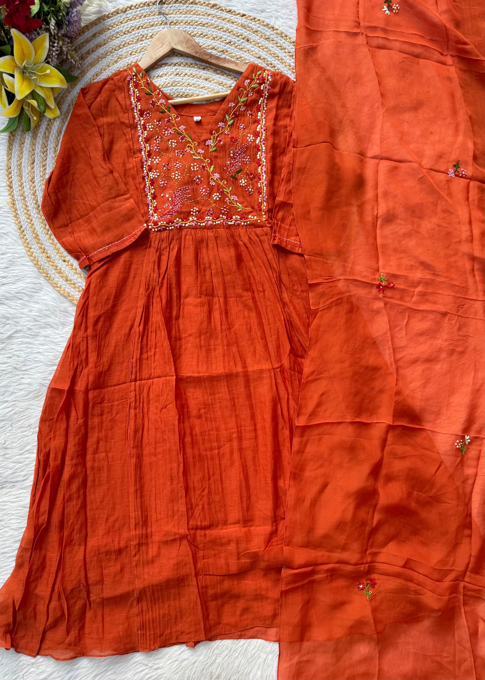 “MAHA” Premium Mul Chanderi anarkali suit set