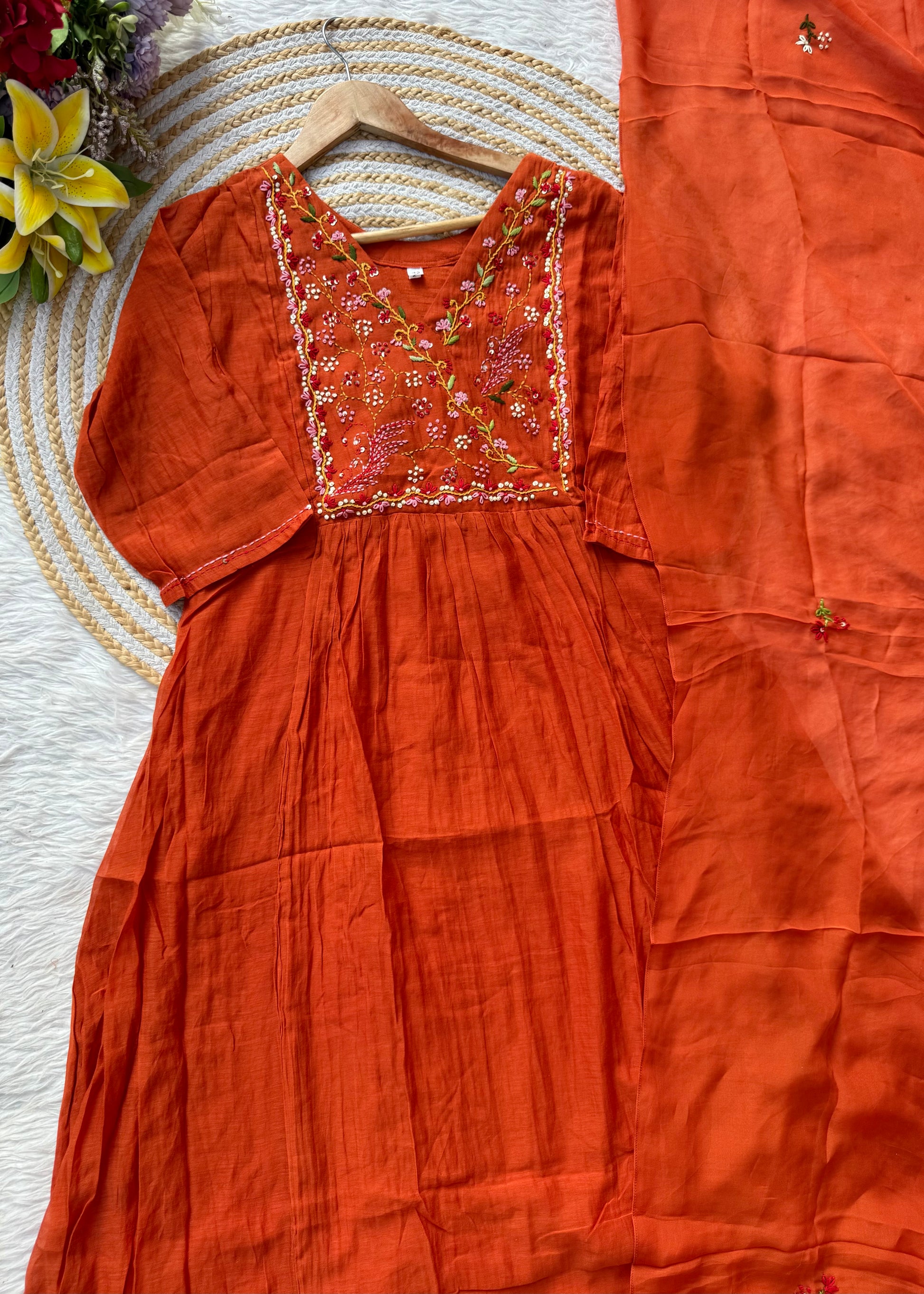 “MAHA” Premium Mul Chanderi anarkali suit set