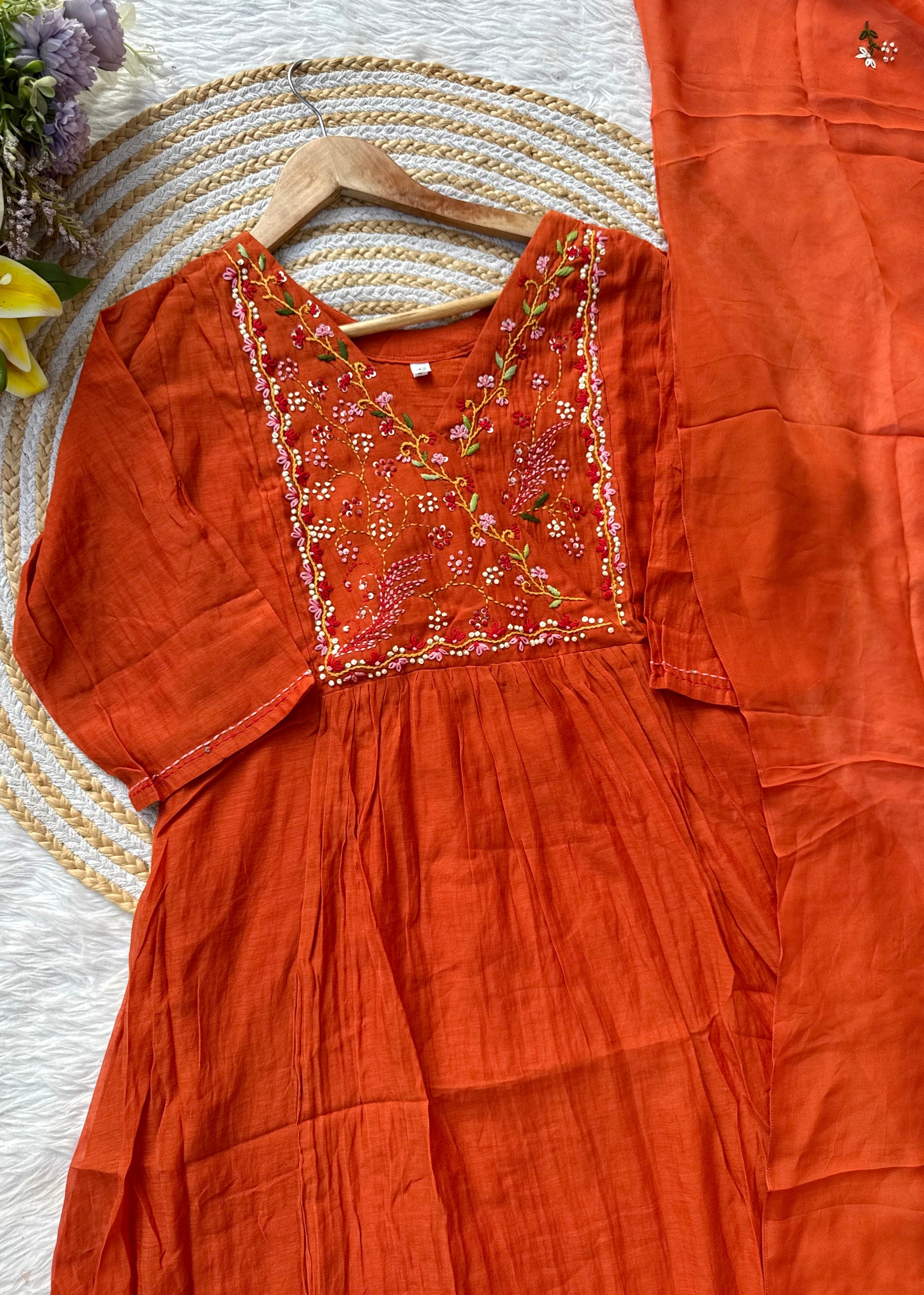 “MAHA” Premium Mul Chanderi anarkali suit set