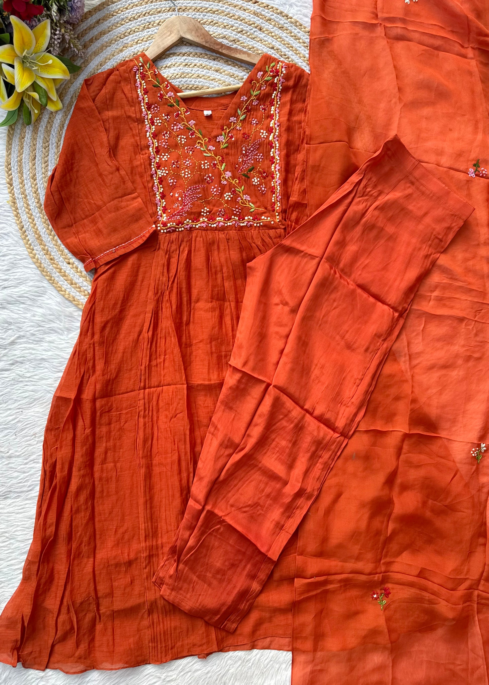 “MAHA” Premium Mul Chanderi anarkali suit set