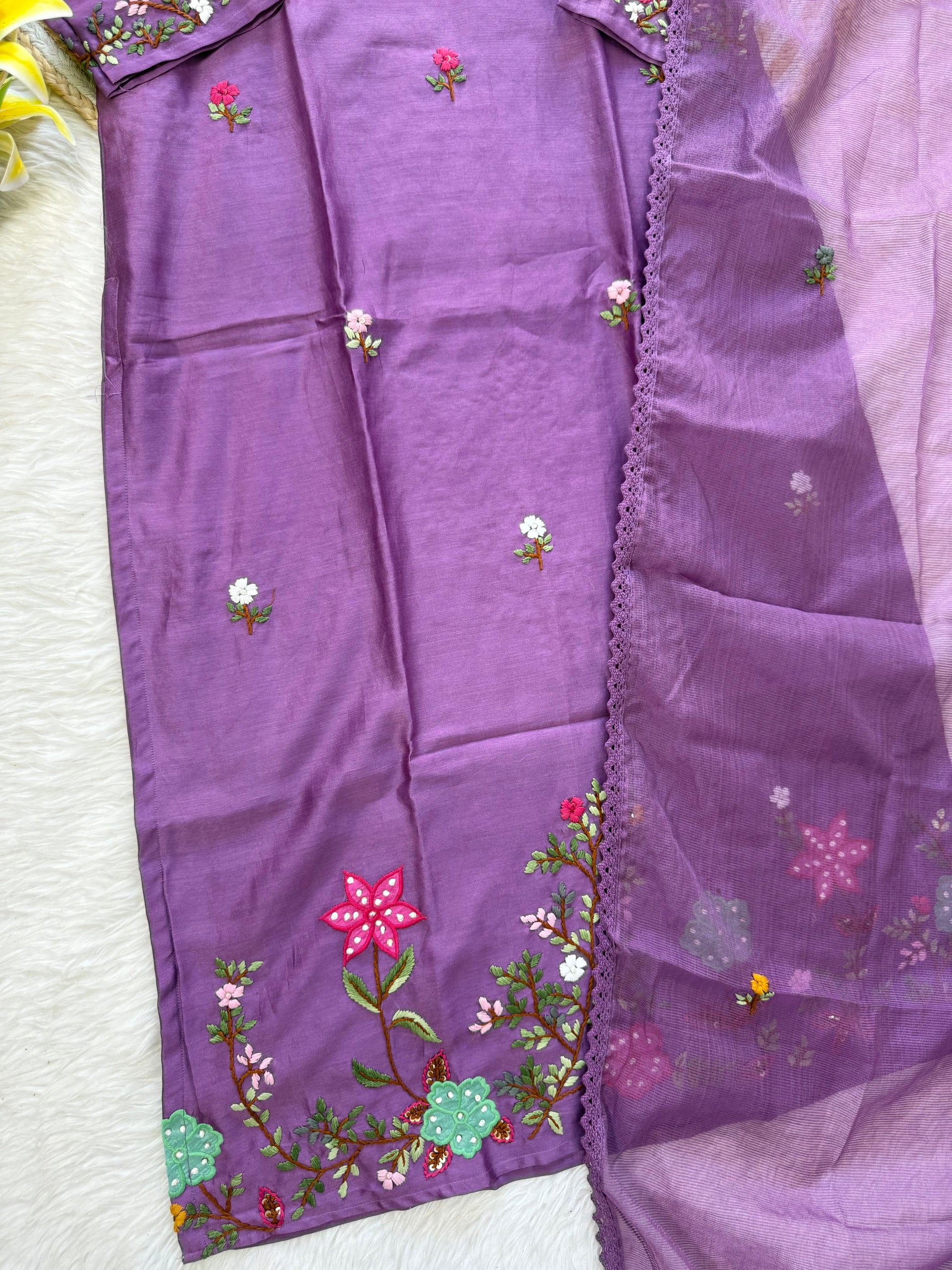 ‘’TANU” Premium thred work Dola Silk Kurta Dupatta Bottom Set