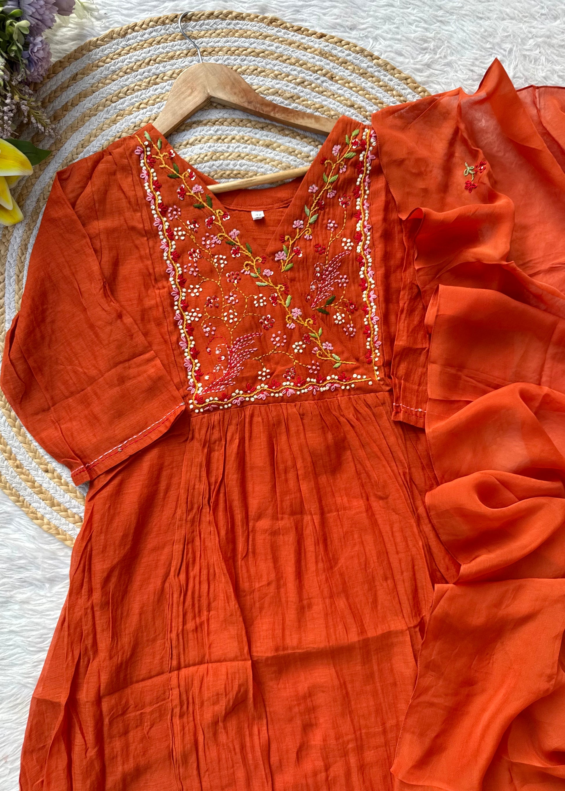 “MAHA” Premium Mul Chanderi anarkali suit set