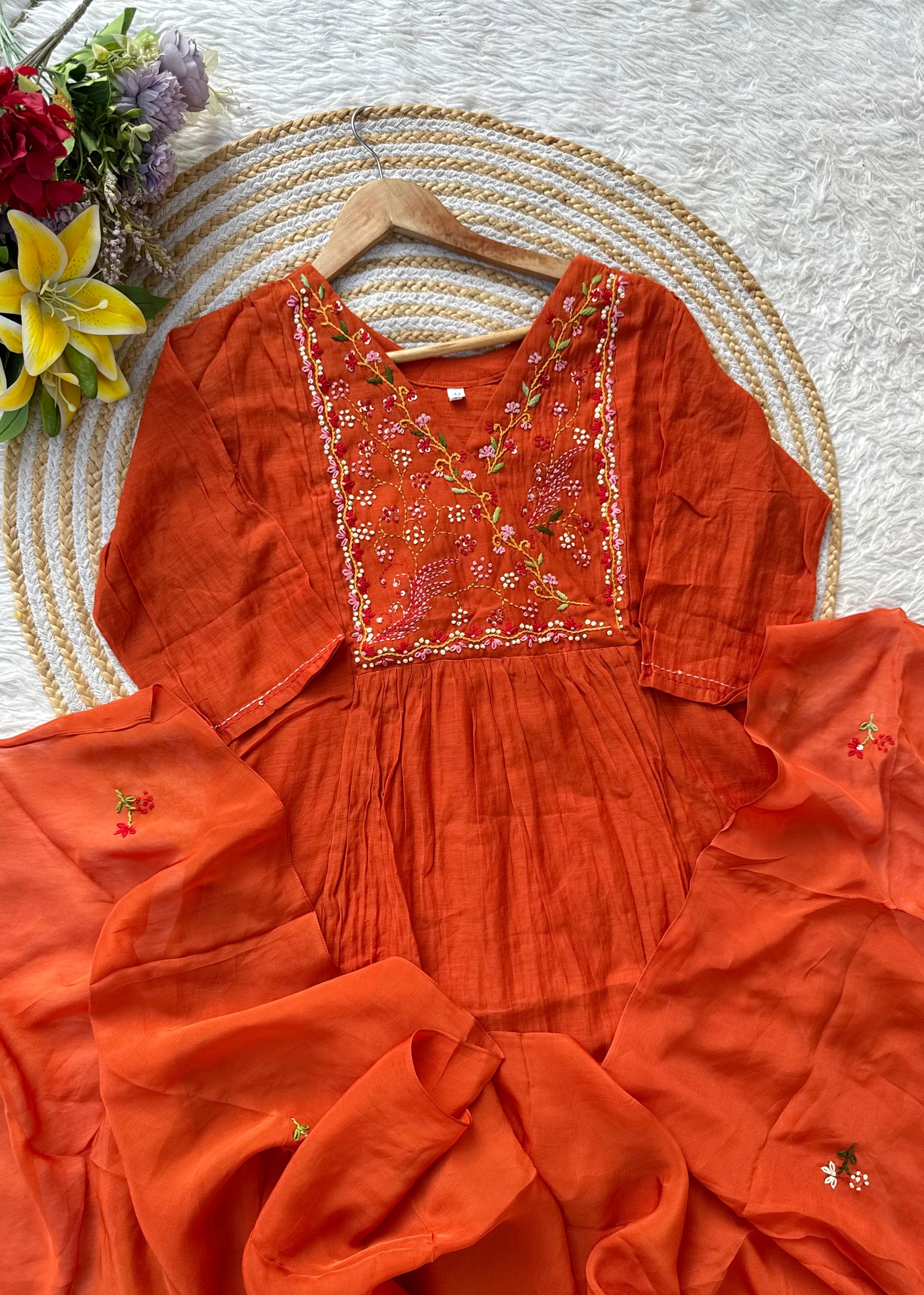 “MAHA” Premium Mul Chanderi anarkali suit set