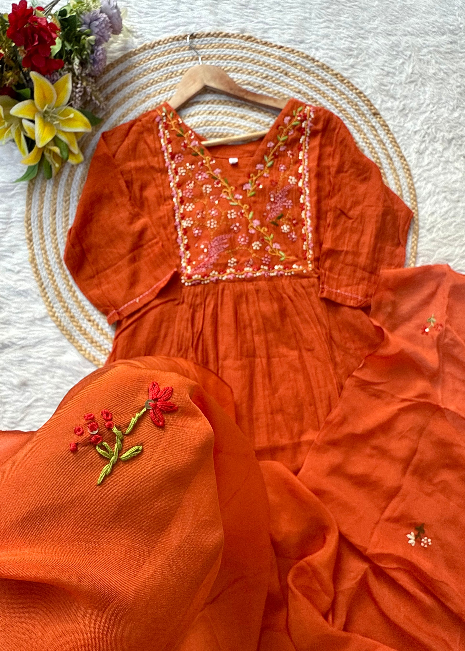 “MAHA” Premium Mul Chanderi anarkali suit set