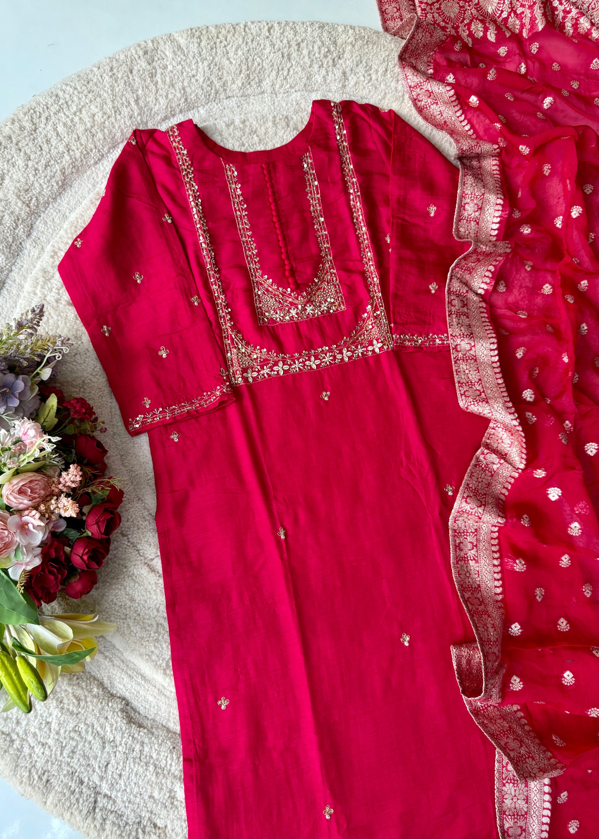 “Hiya” Premium range Dola Silk handwork Kurta Set