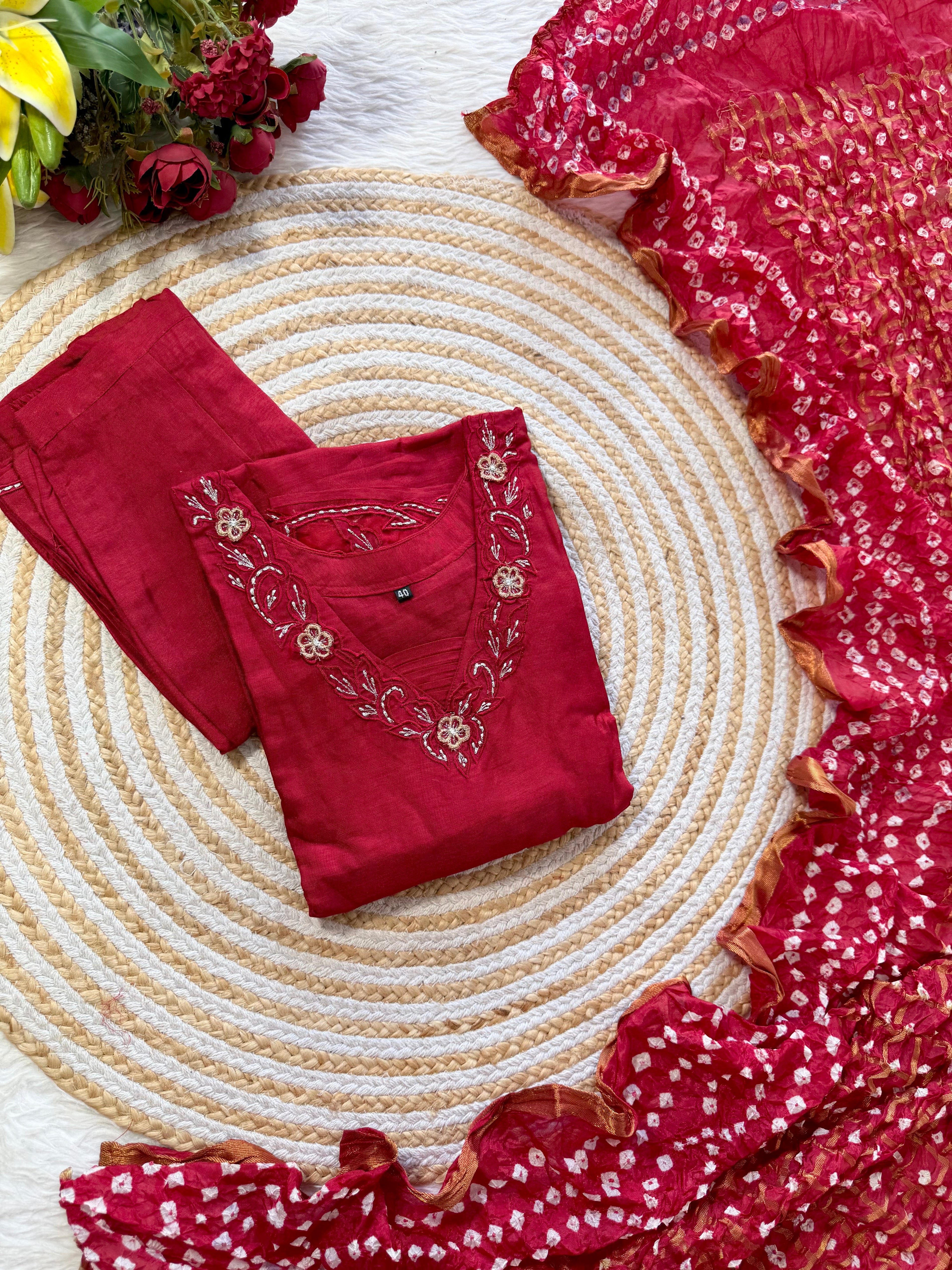 “ROWAN” Premium dola silk maroon suit set