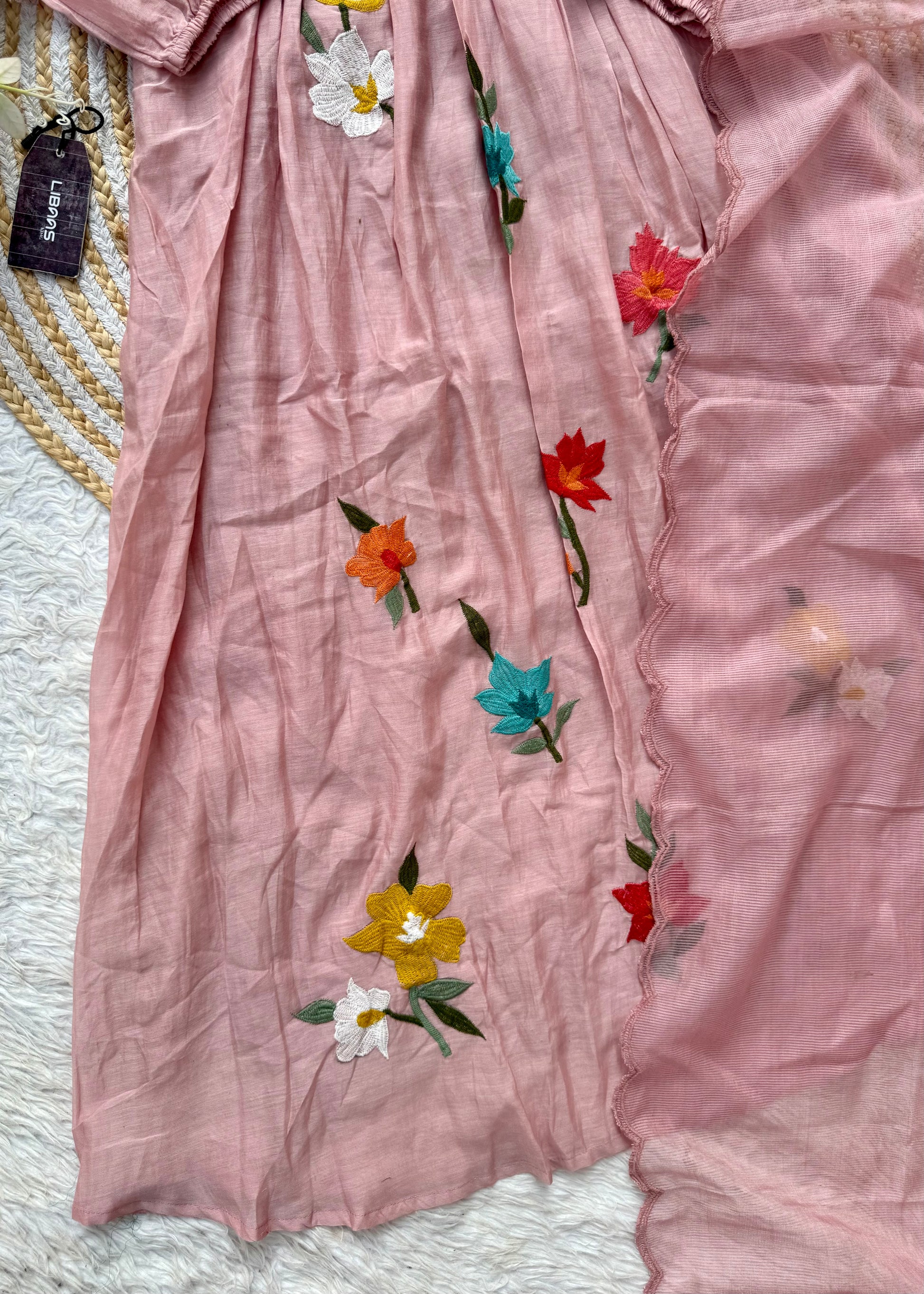 “IFRA” Dusty rose Mul Chanderi party wear anarkali kurta set