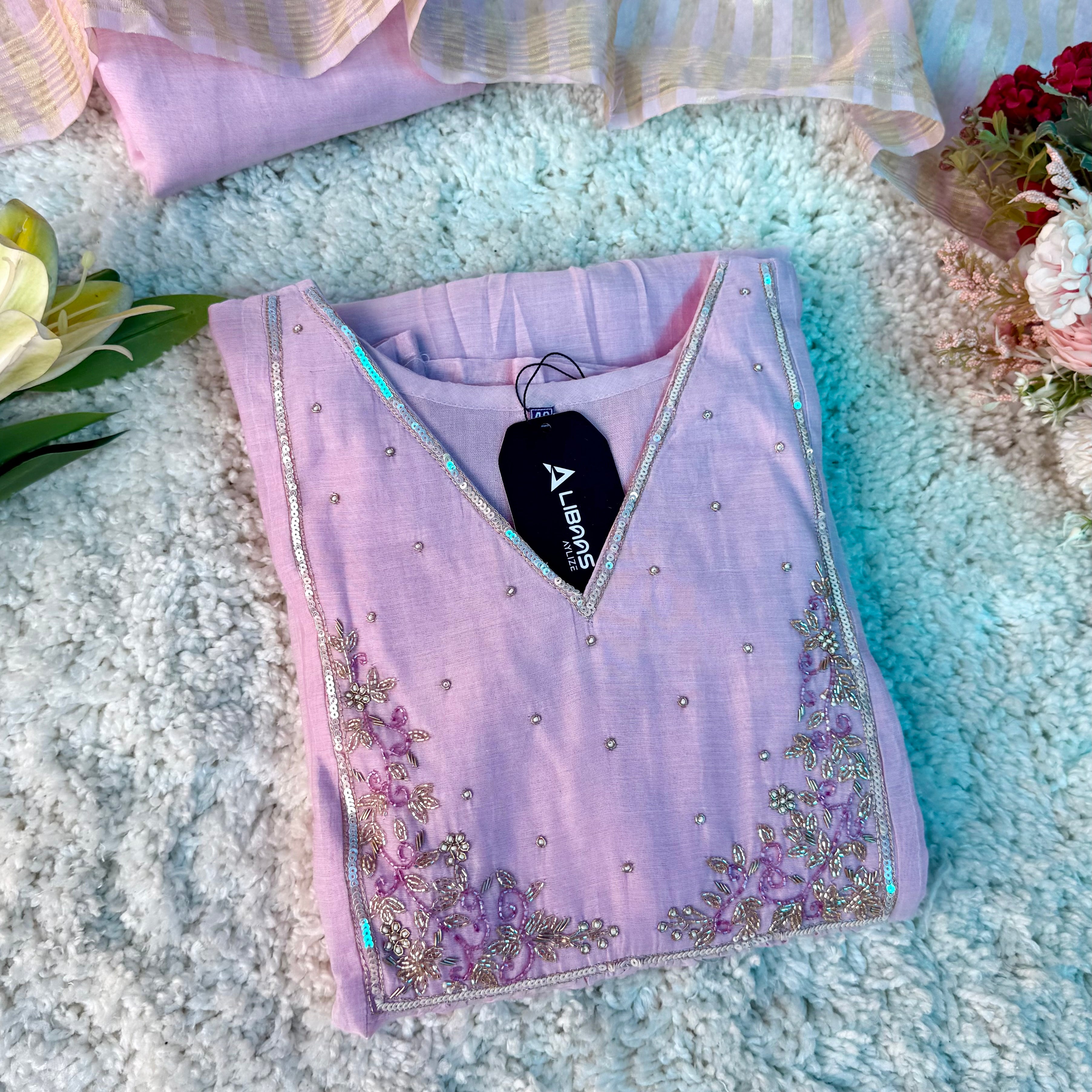 Gulnoor – Mul Chanderi A-Line Kurta Set with Dupatta