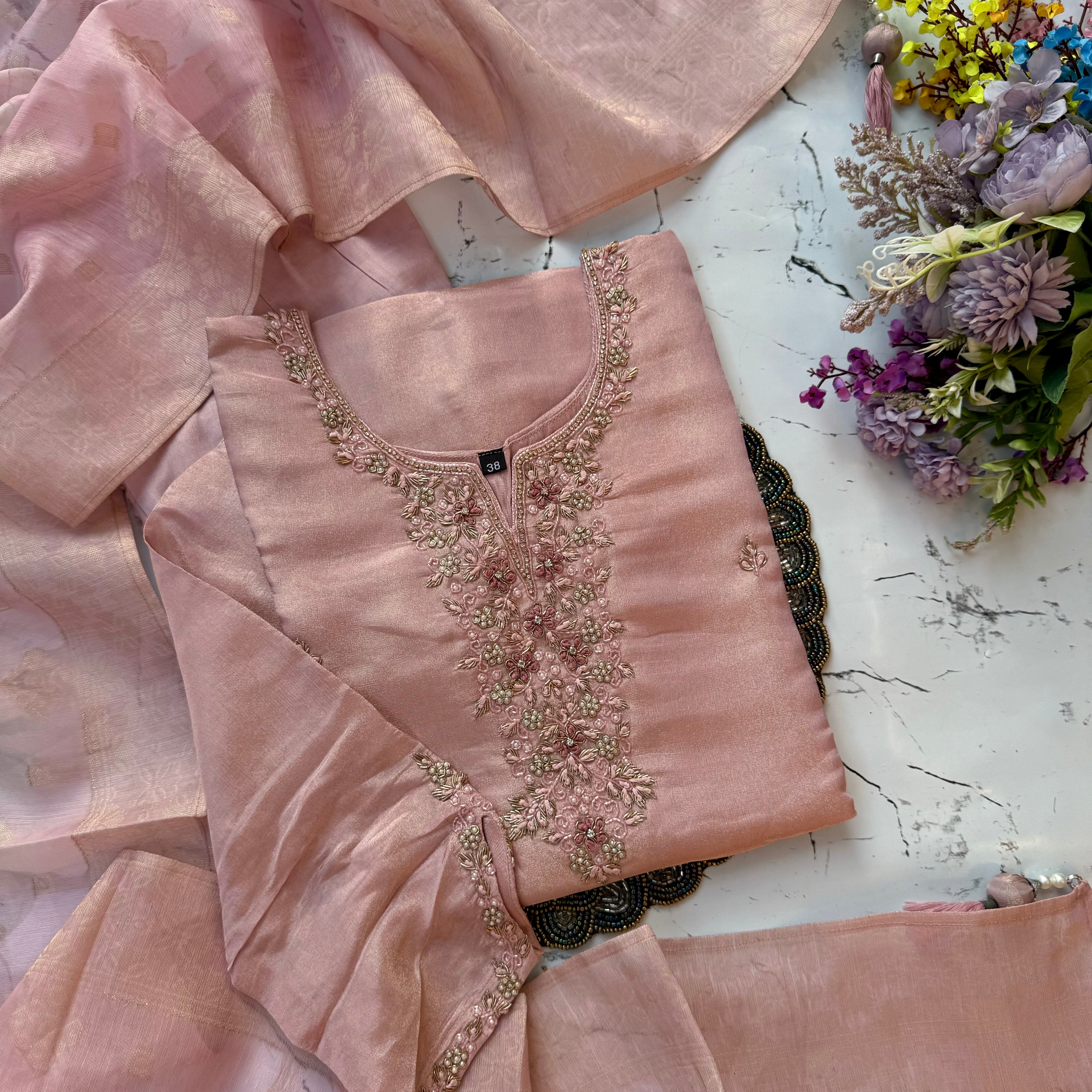 “Anaya” Premium Heavy handwork Tissue silk kurti set