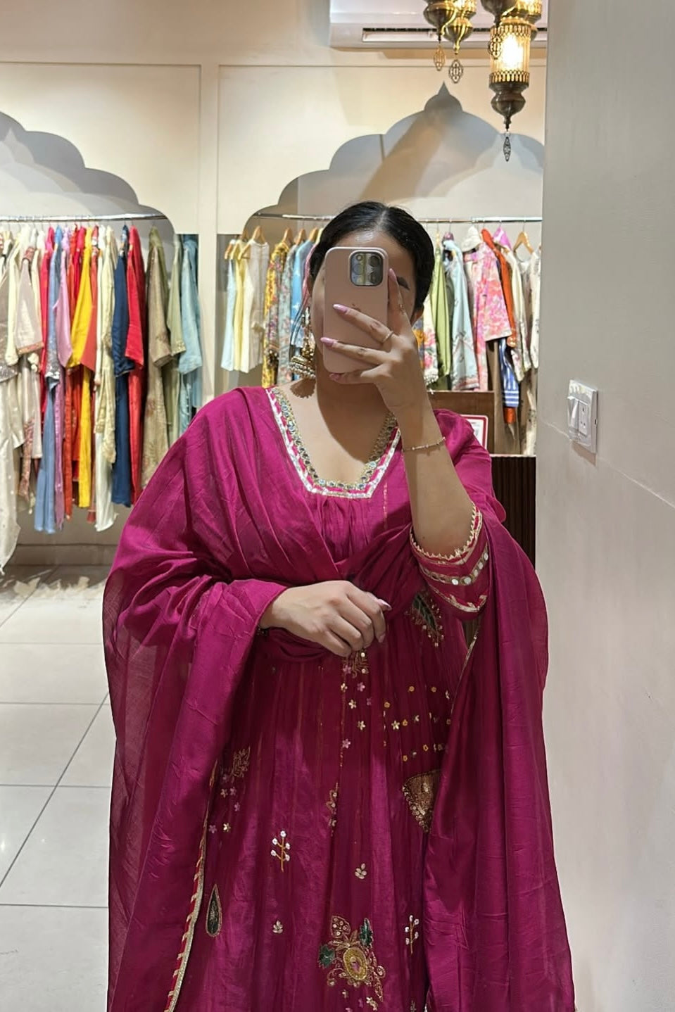 “Fuchsia” Trending Mul Chanderi Heavy Handwork A Line Suit Set
