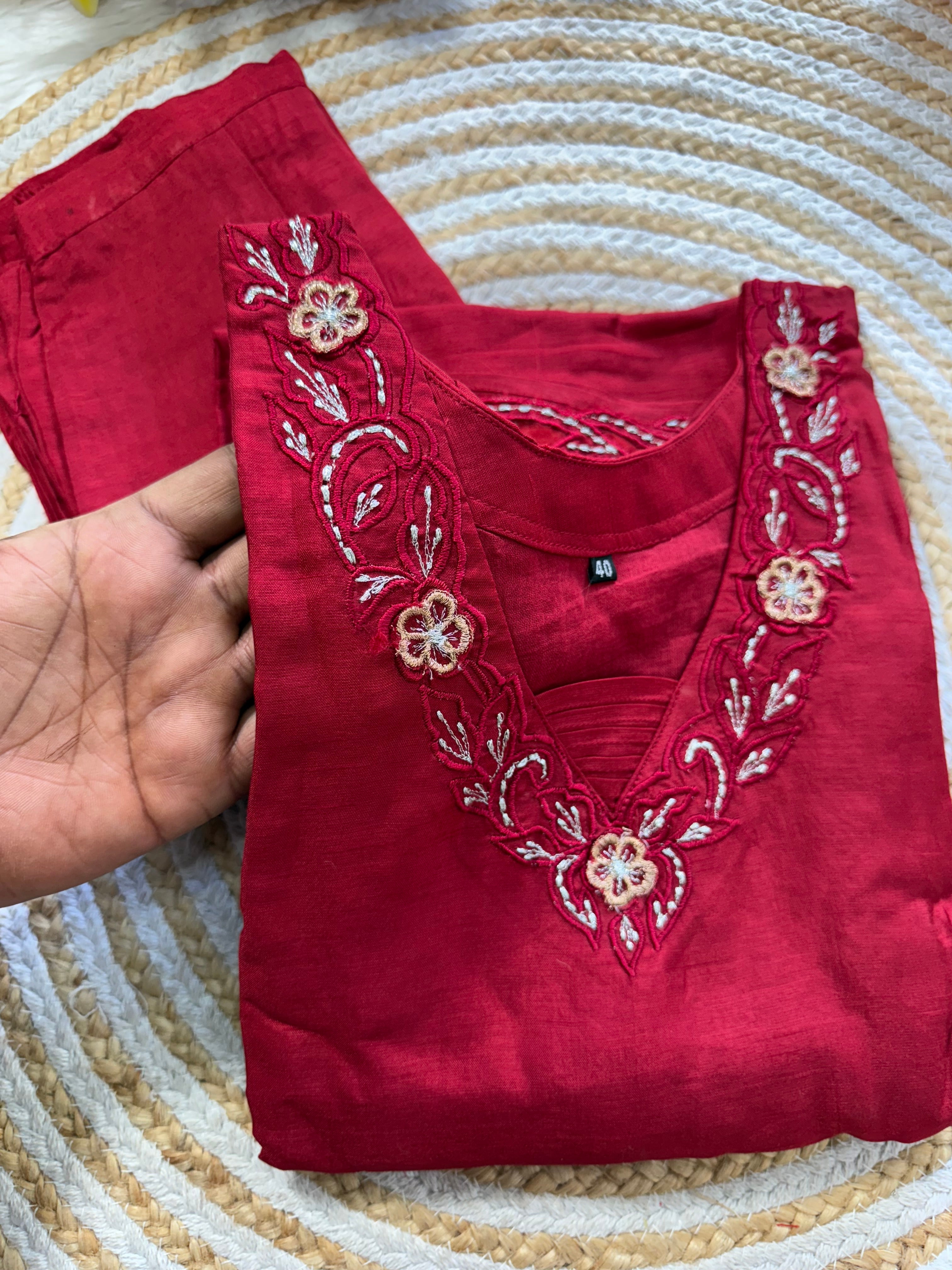 “ROWAN” Premium dola silk maroon suit set