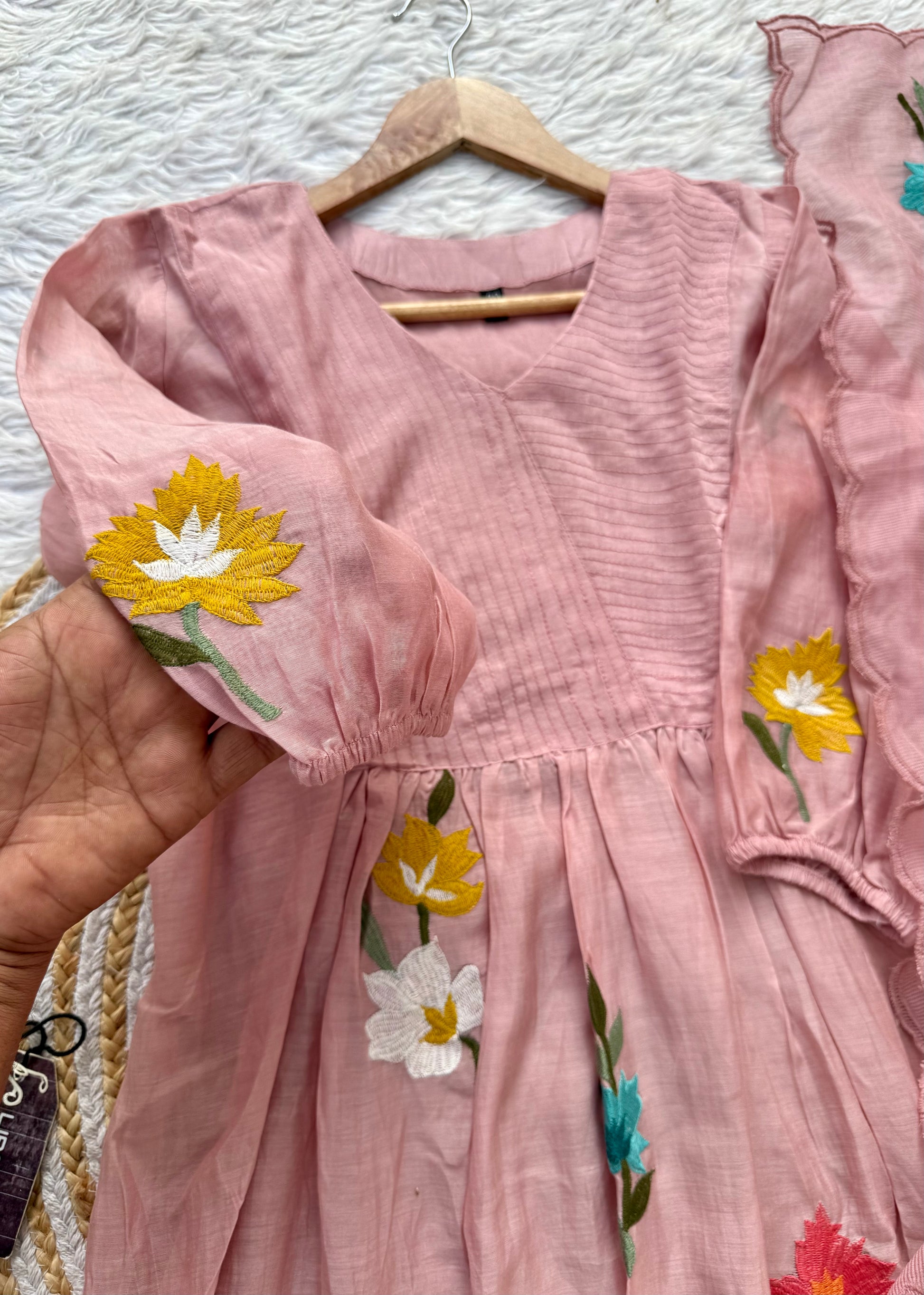 “IFRA” Dusty rose Mul Chanderi party wear anarkali kurta set