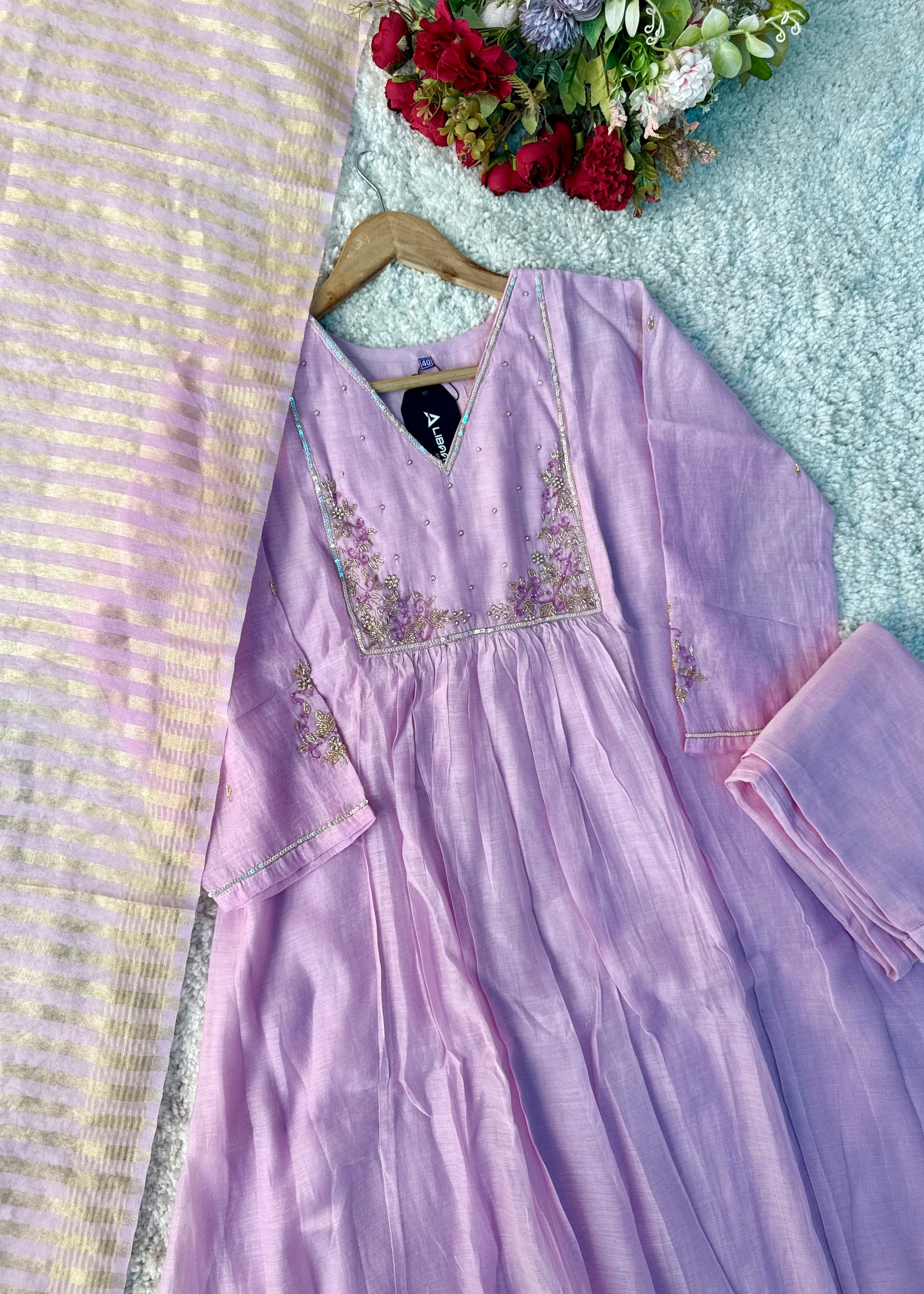 Gulnoor – Mul Chanderi A-Line Kurta Set with Dupatta