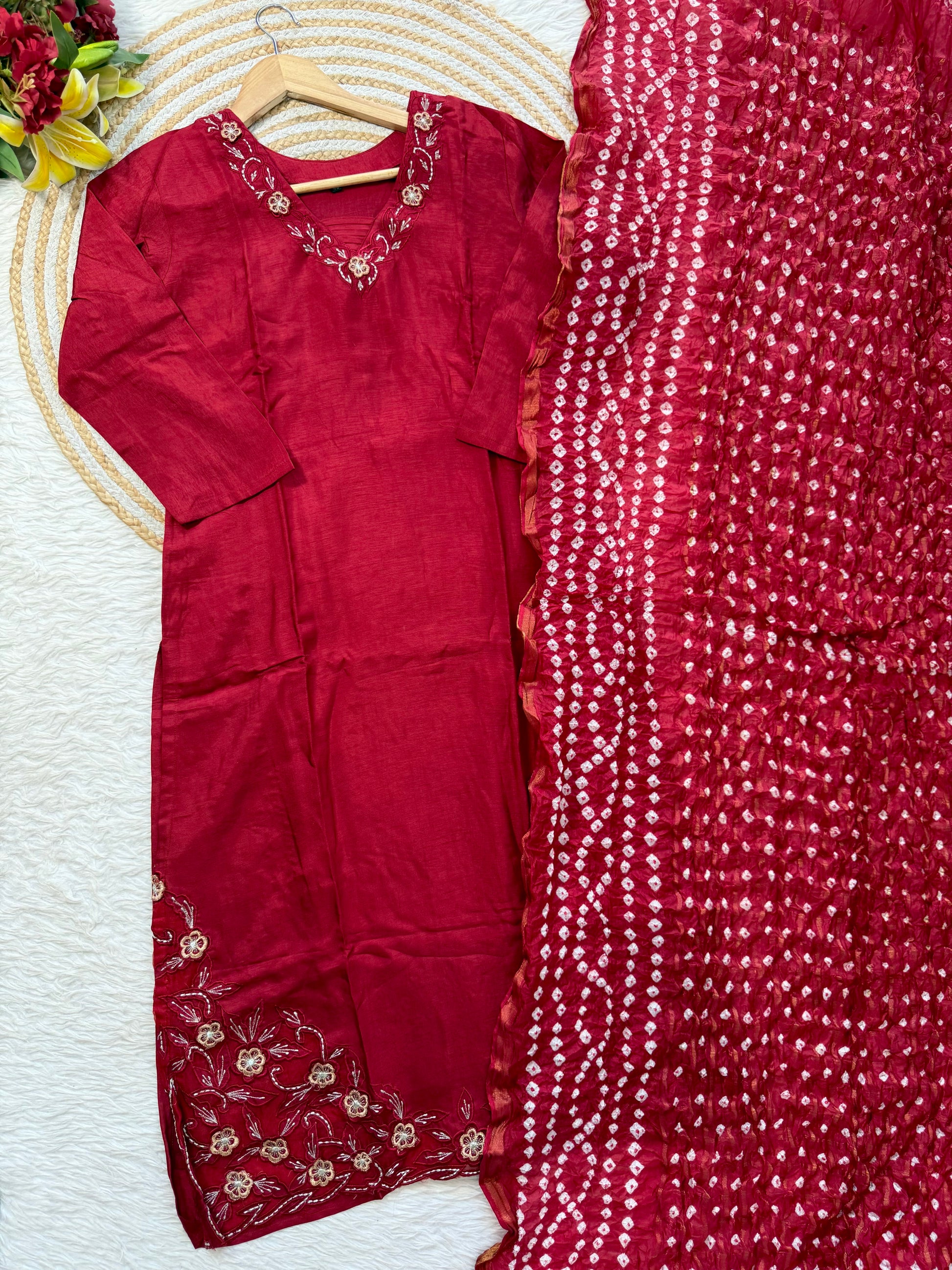 “ROWAN” Premium dola silk maroon suit set