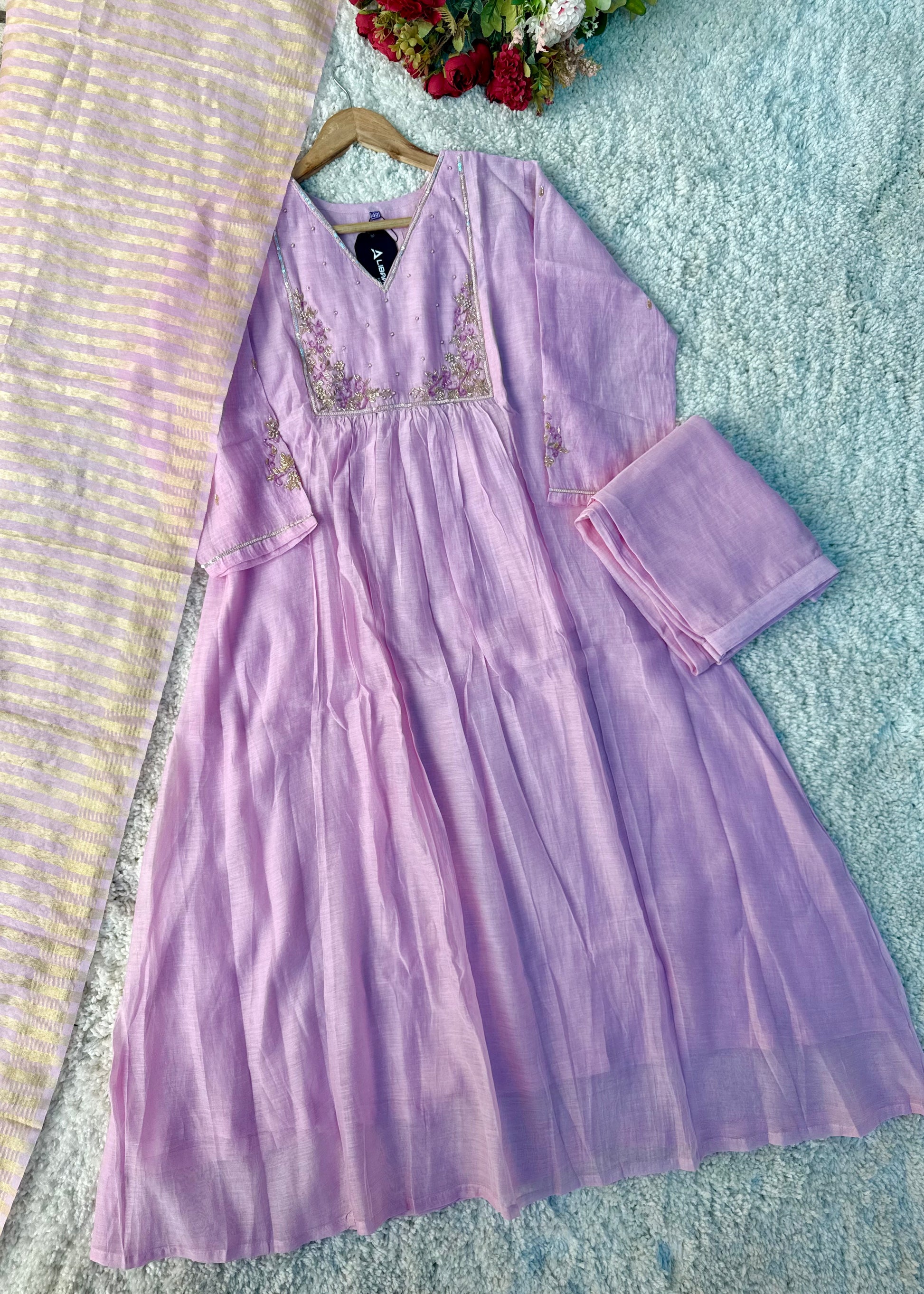 Gulnoor – Mul Chanderi A-Line Kurta Set with Dupatta