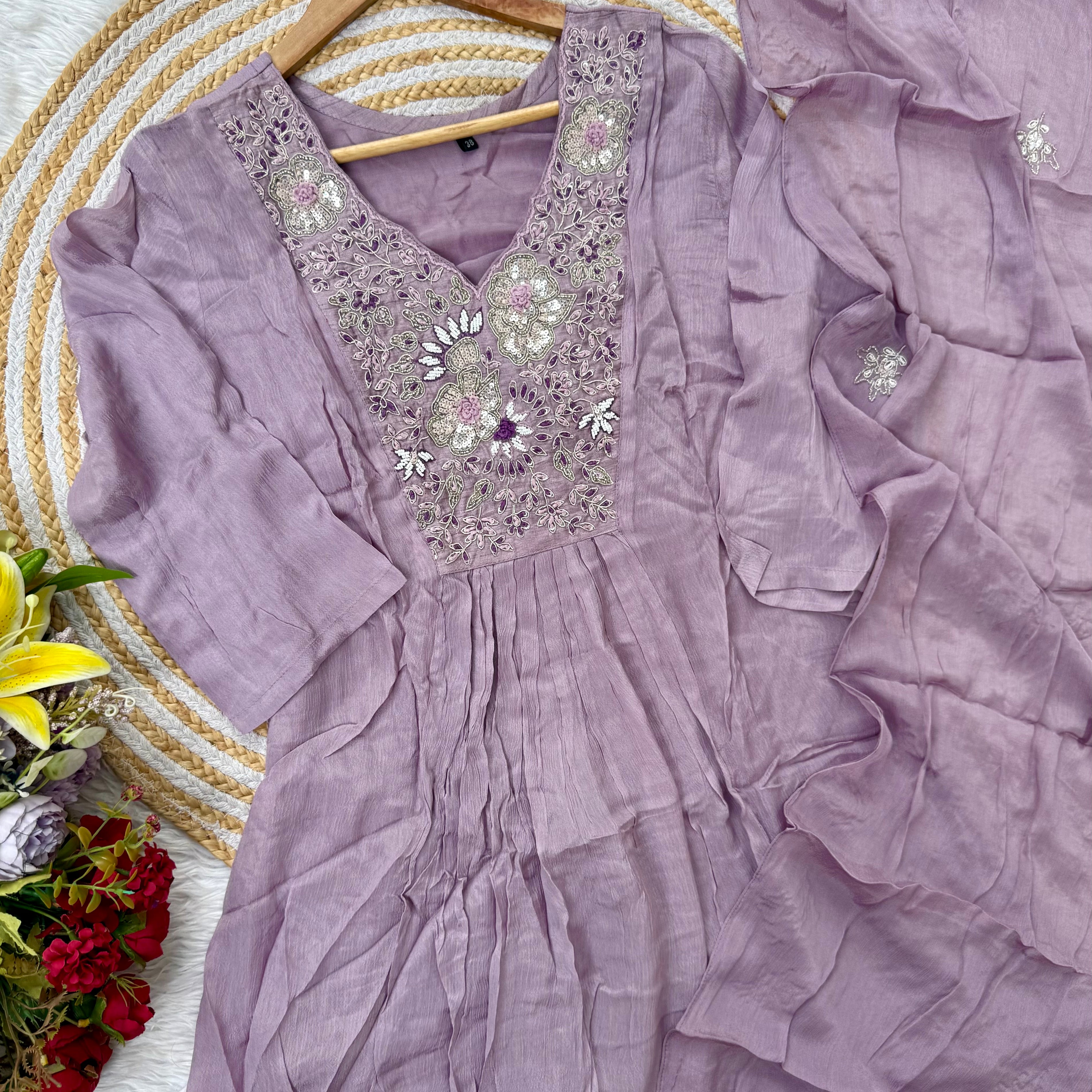 “OLIVIA” Handcrafted Chinnon a line anarkali dress 🛍️