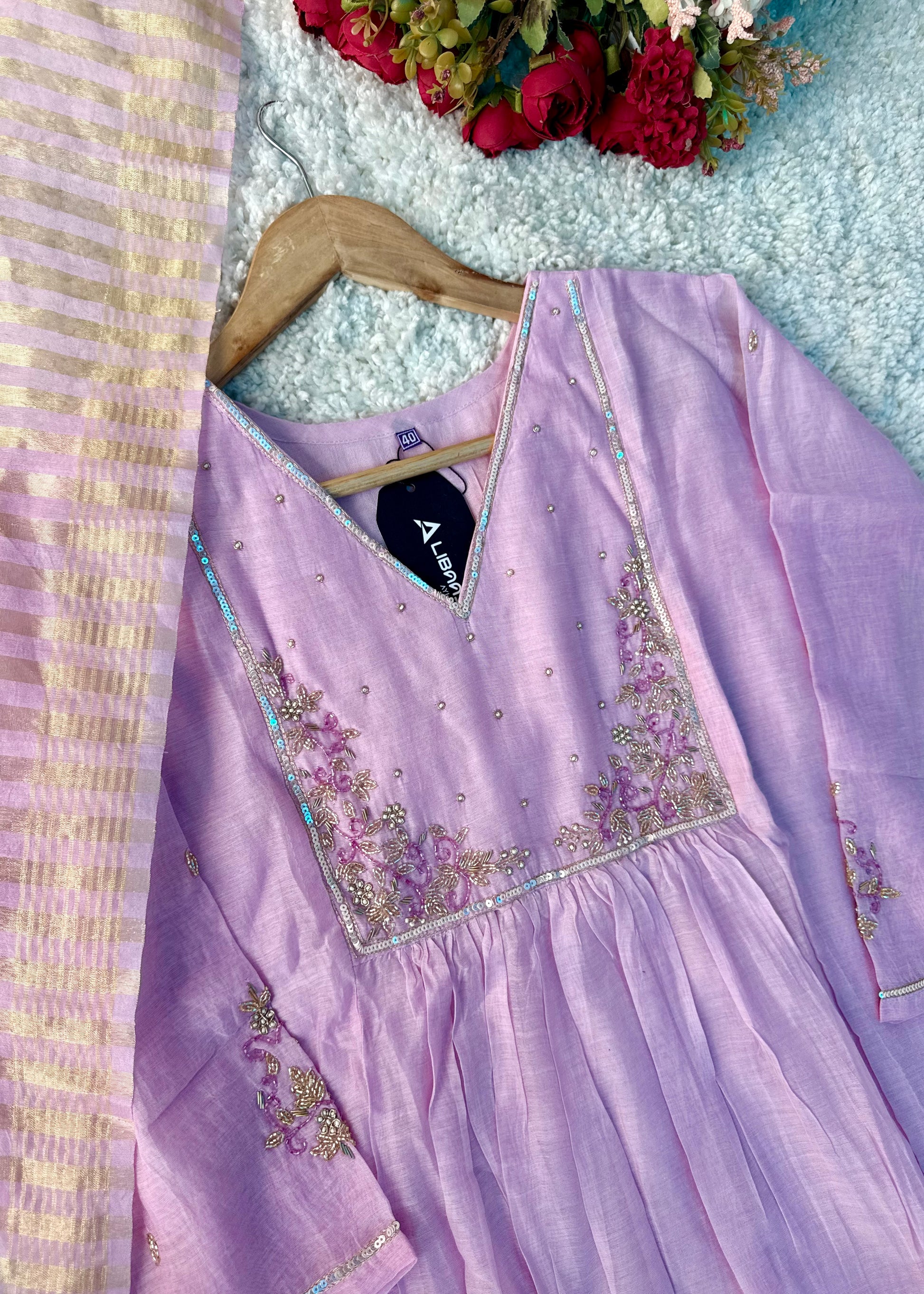 Gulnoor – Mul Chanderi A-Line Kurta Set with Dupatta