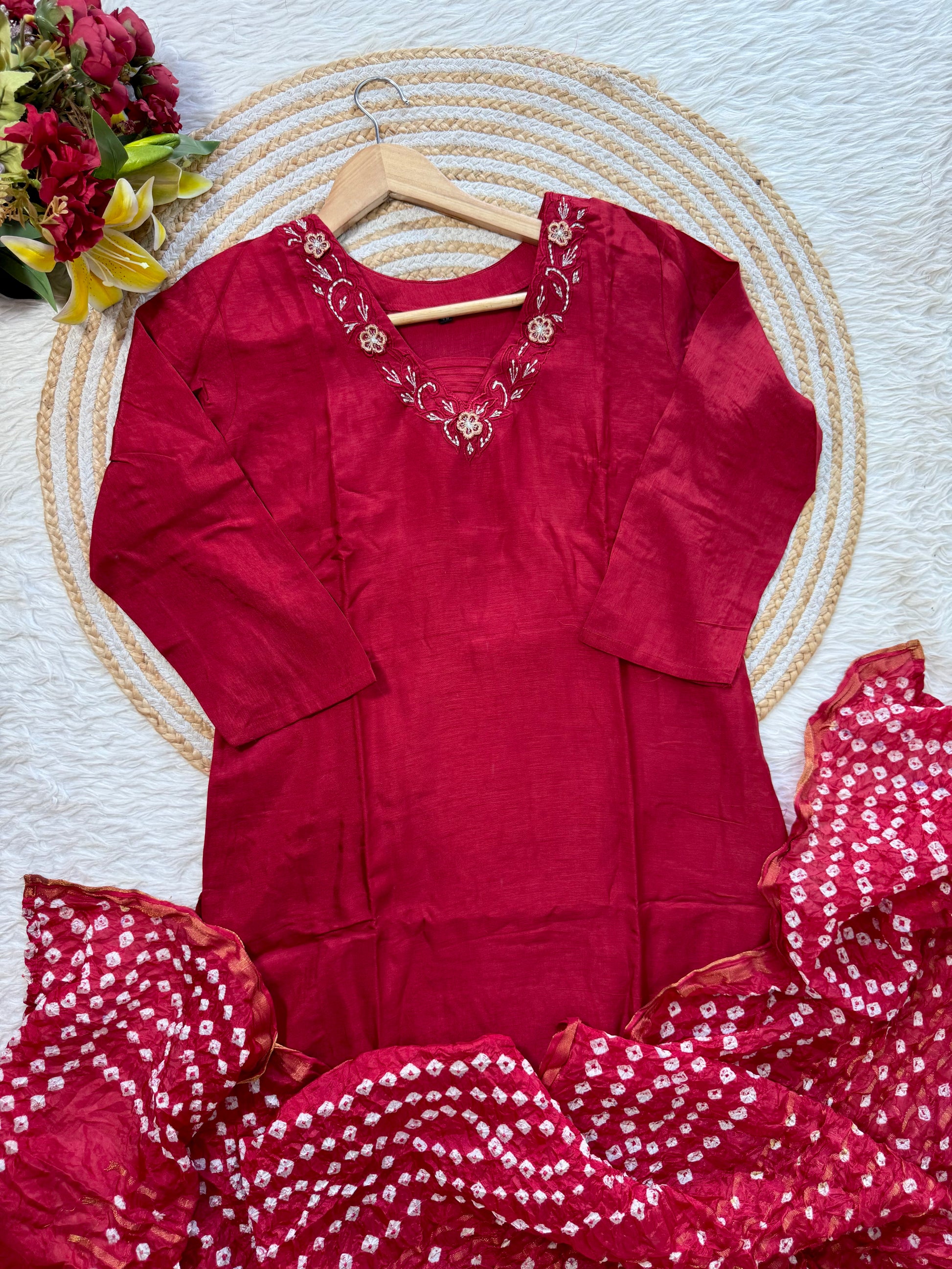 “ROWAN” Premium dola silk maroon suit set