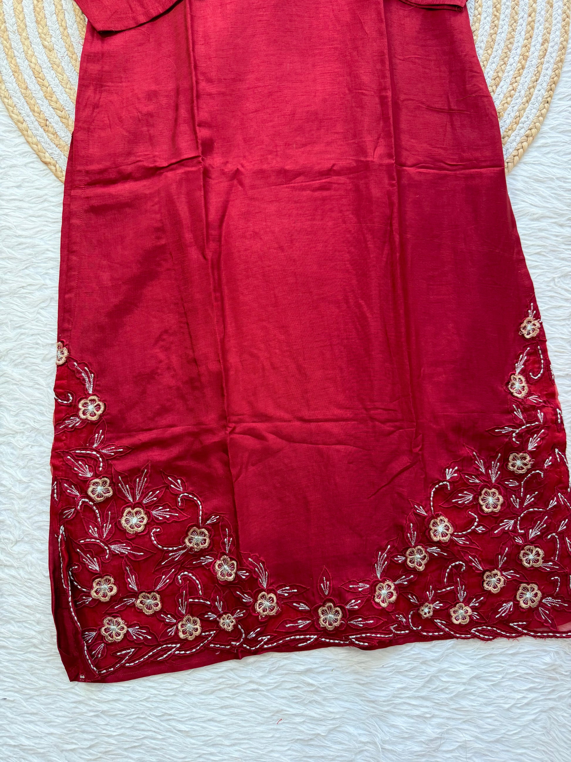 “ROWAN” Premium dola silk maroon suit set