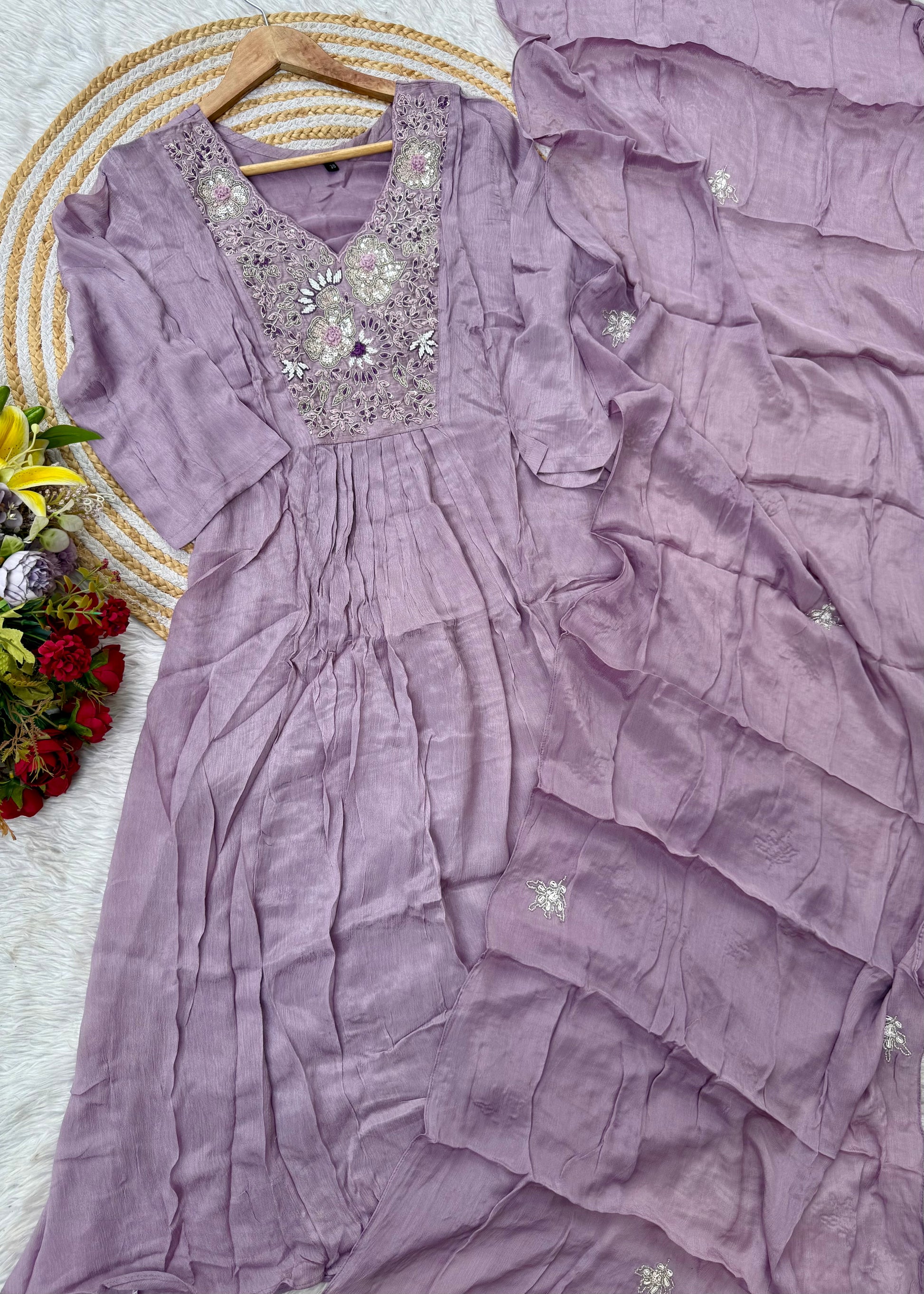 “OLIVIA” Handcrafted Chinnon a line anarkali dress 🛍️