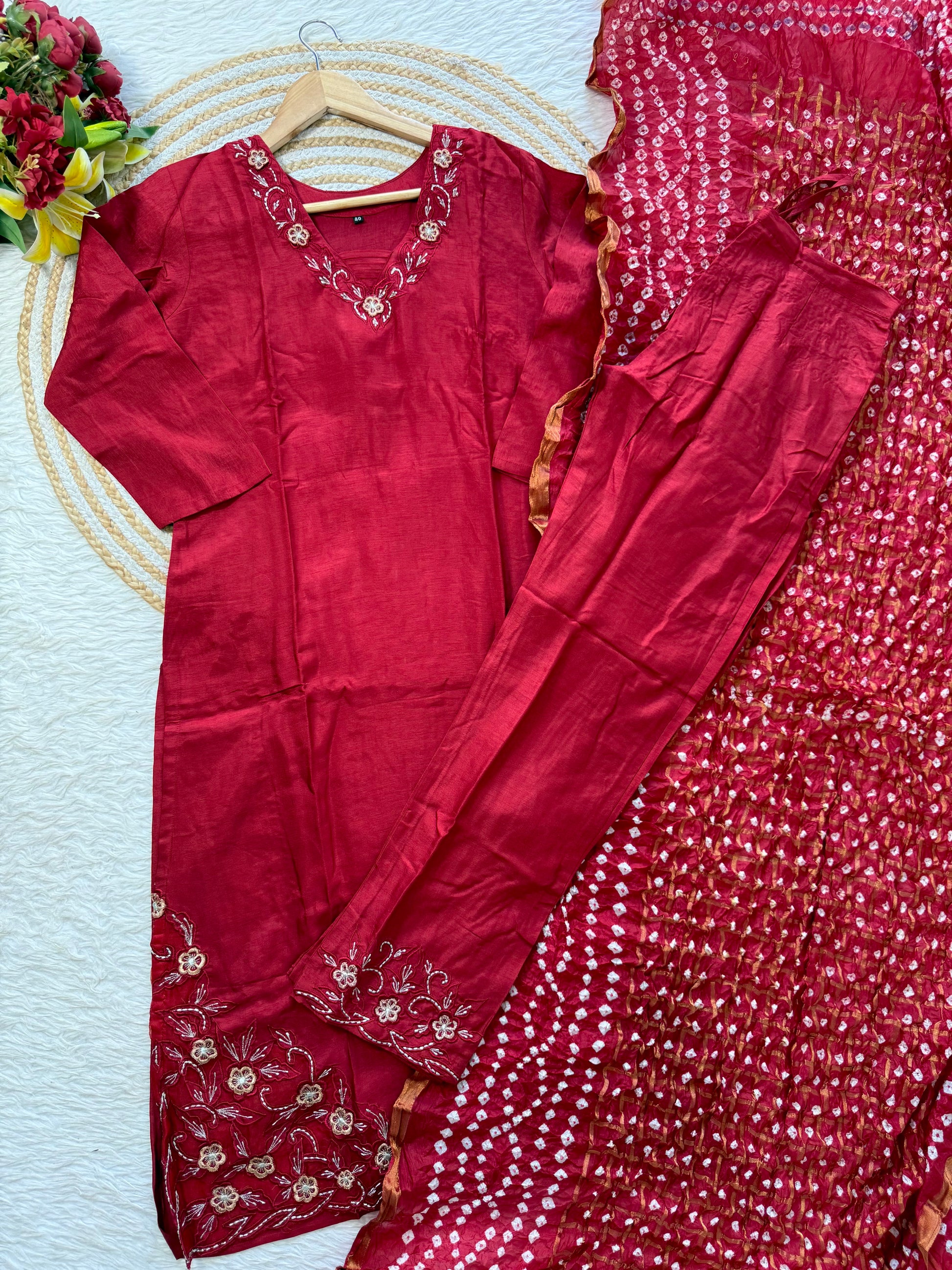 “ROWAN” Premium dola silk maroon suit set