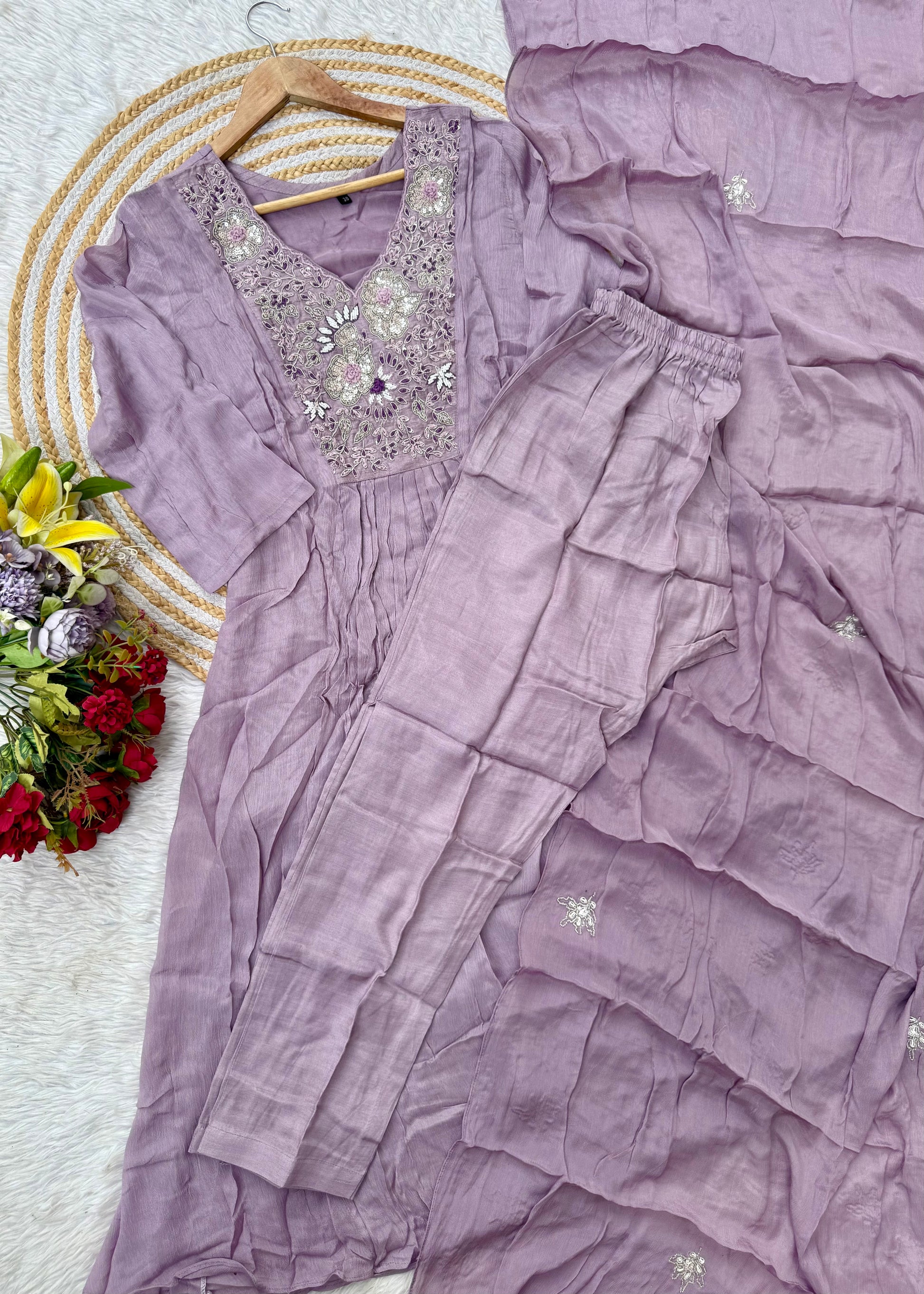 “OLIVIA” Handcrafted Chinnon a line anarkali dress 🛍️