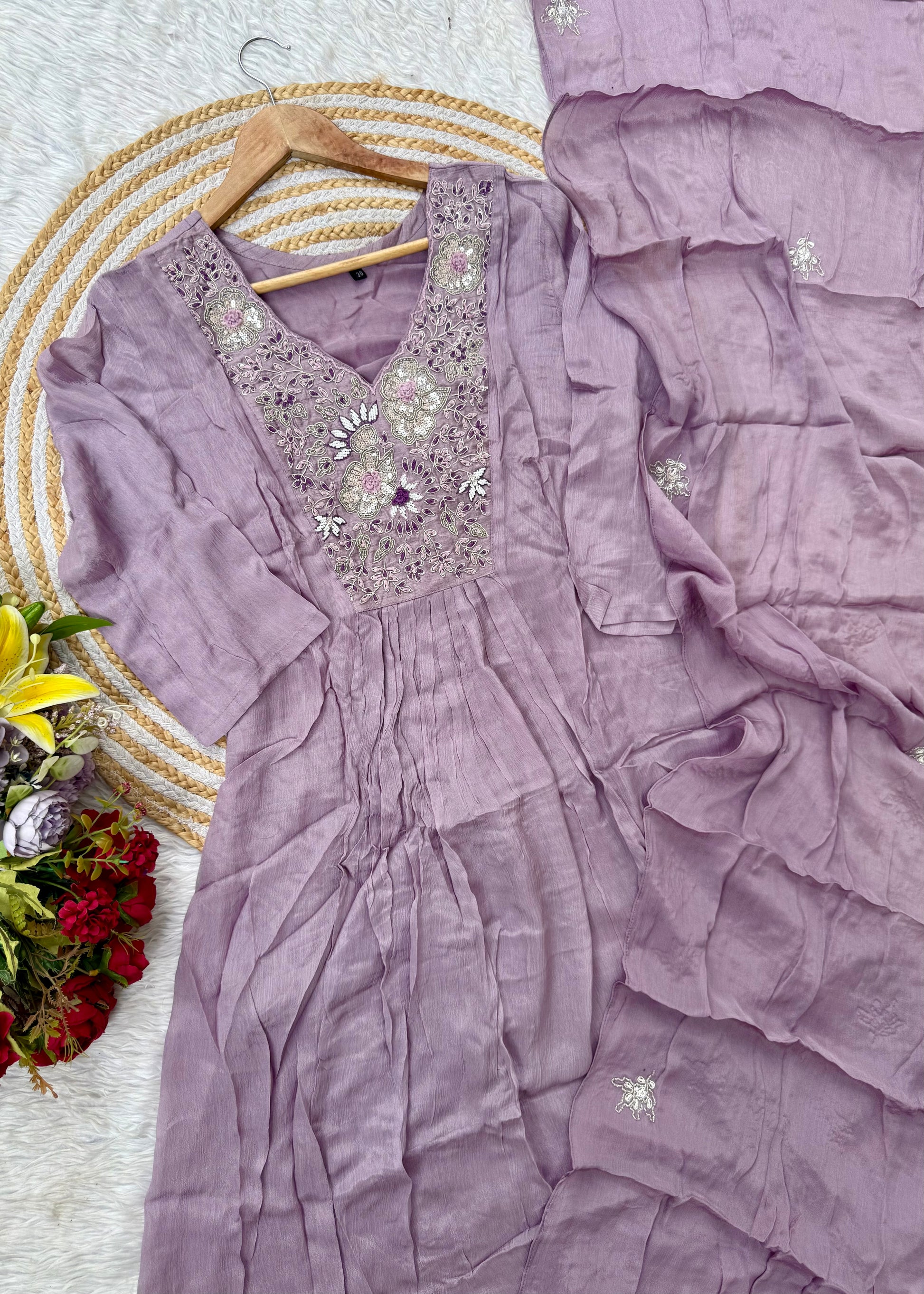 “OLIVIA” Handcrafted Chinnon a line anarkali dress 🛍️