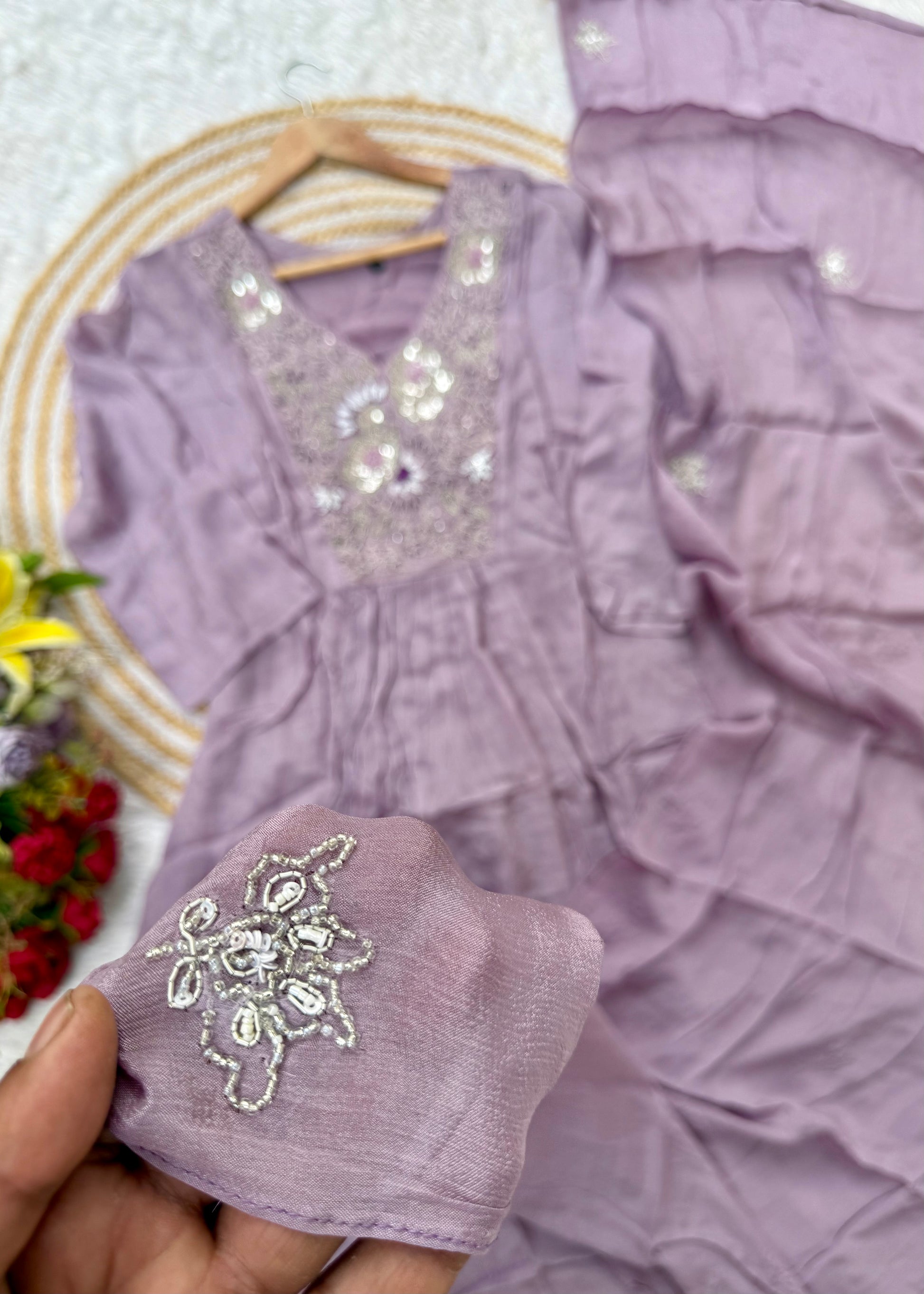 “OLIVIA” Handcrafted Chinnon a line anarkali dress 🛍️