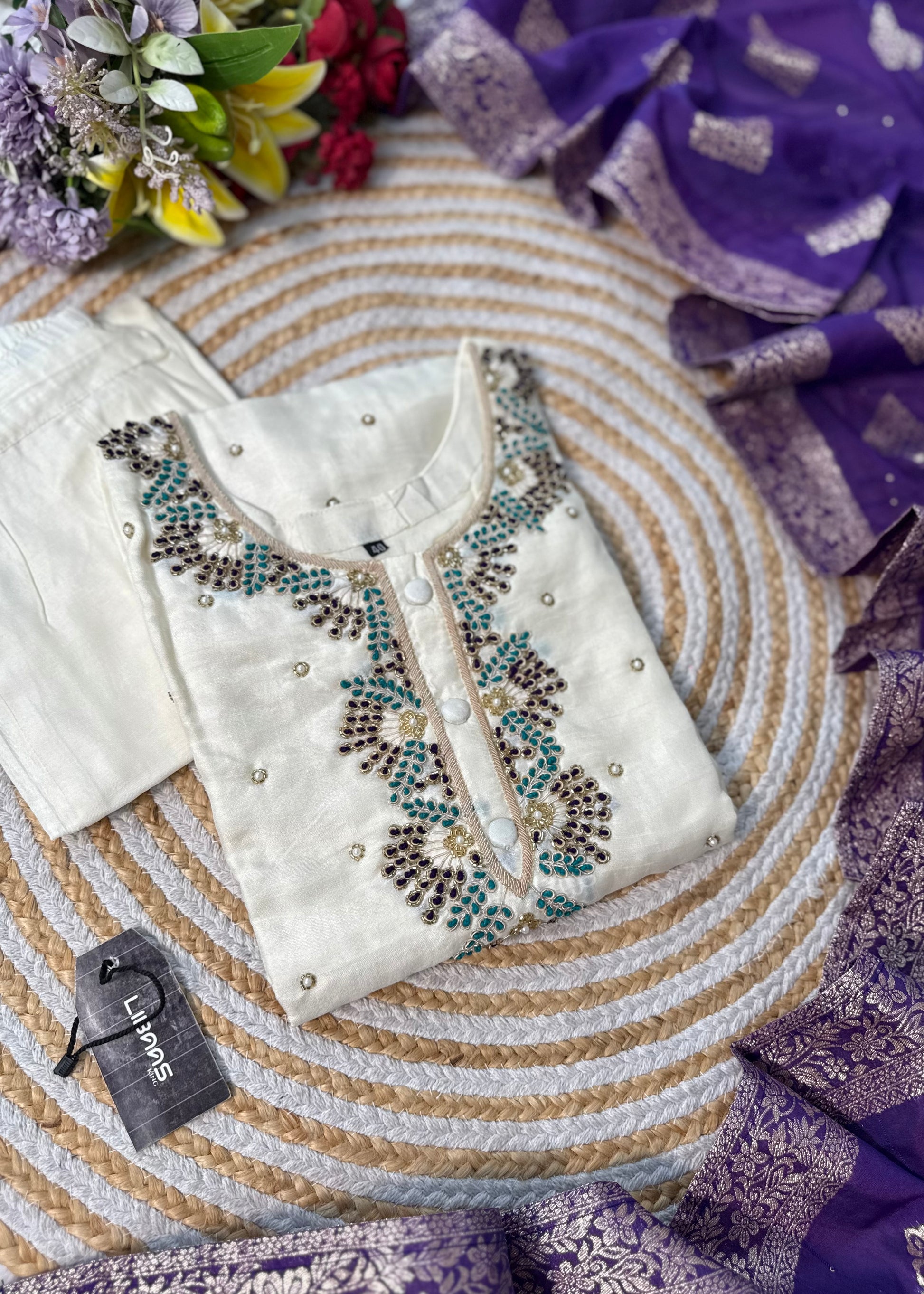 “SINZO” Party wear dola silk handcrafted kurti set