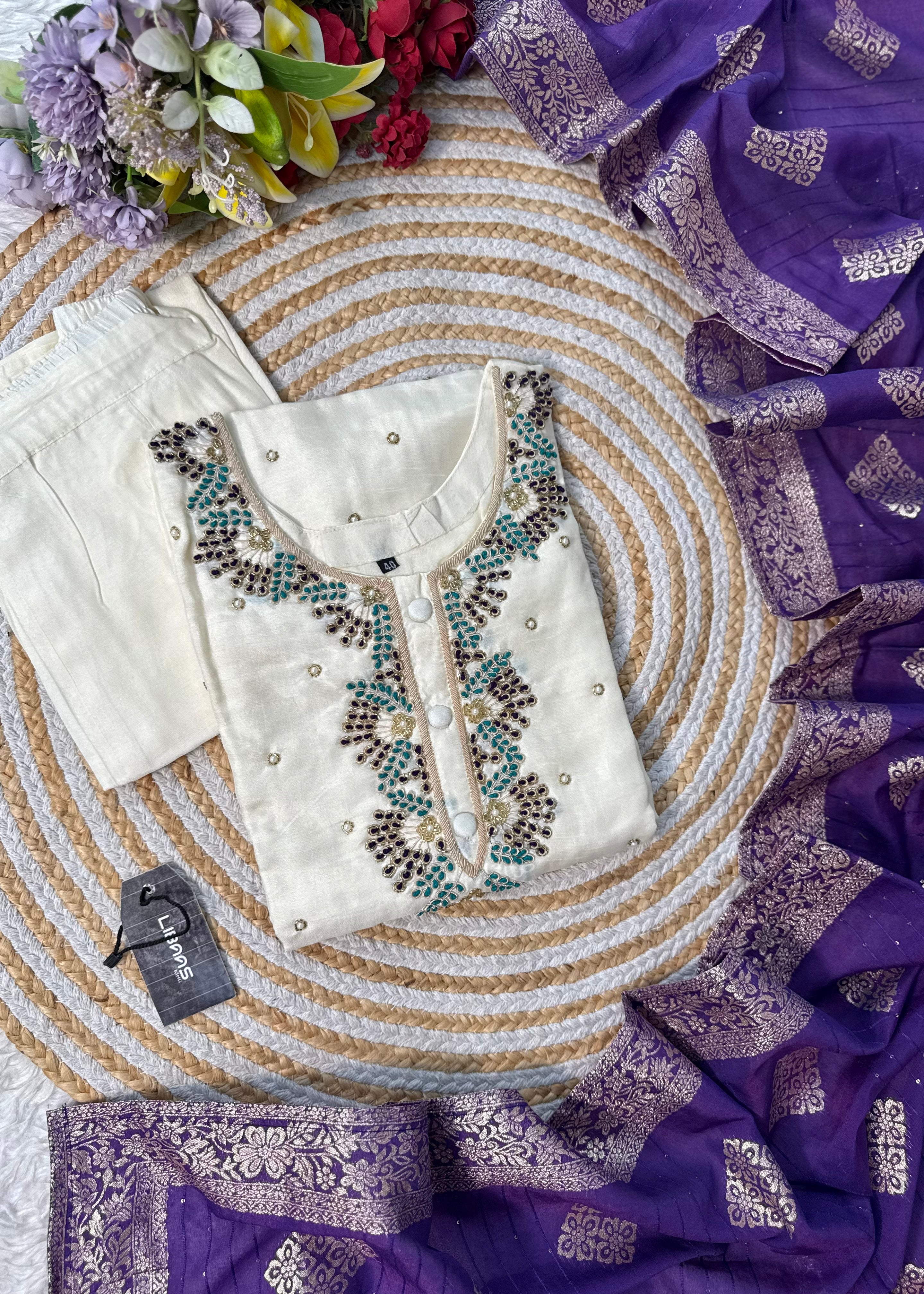 “SINZO” Party wear dola silk handcrafted kurti set