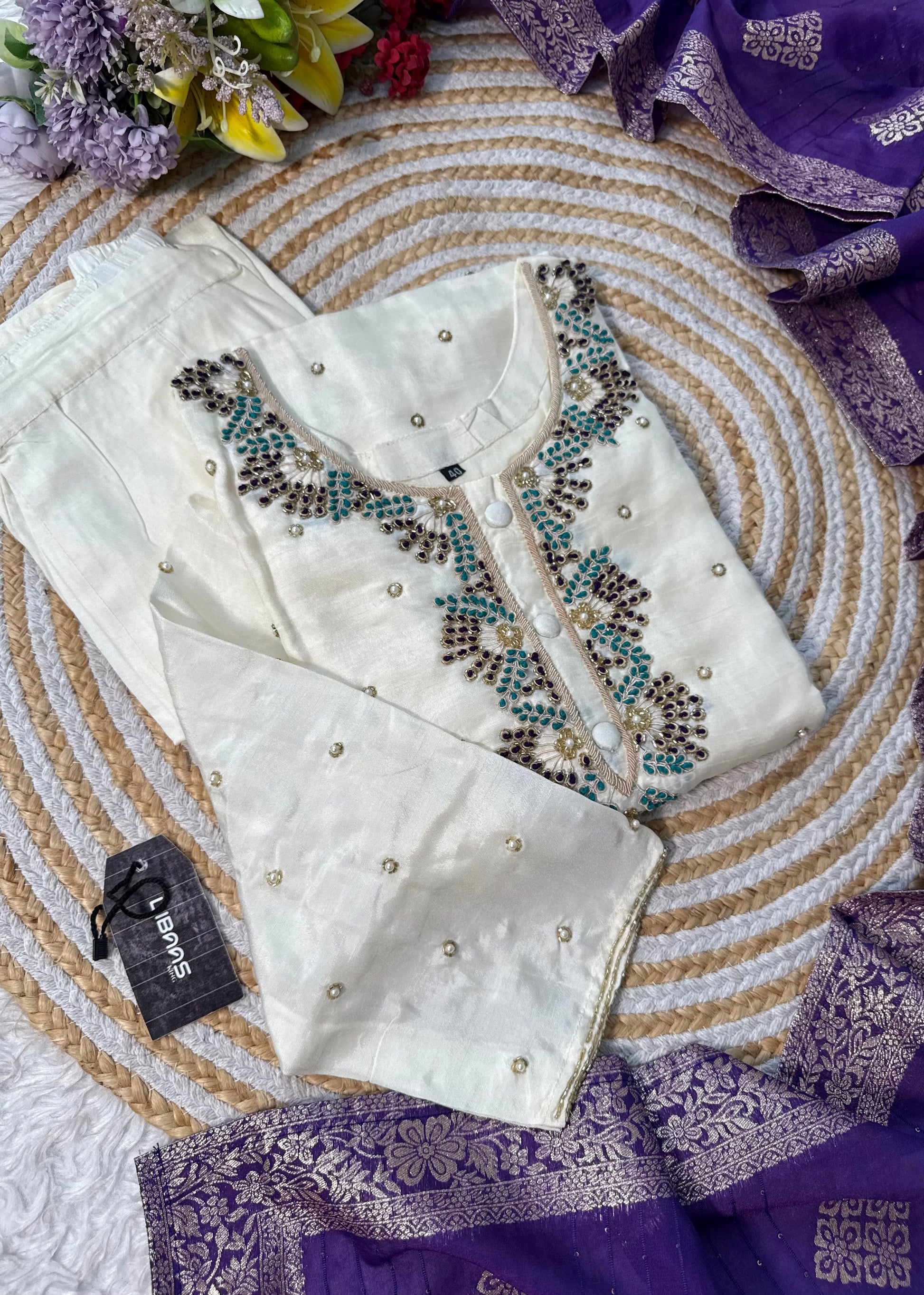 “SINZO” Party wear dola silk handcrafted kurti set