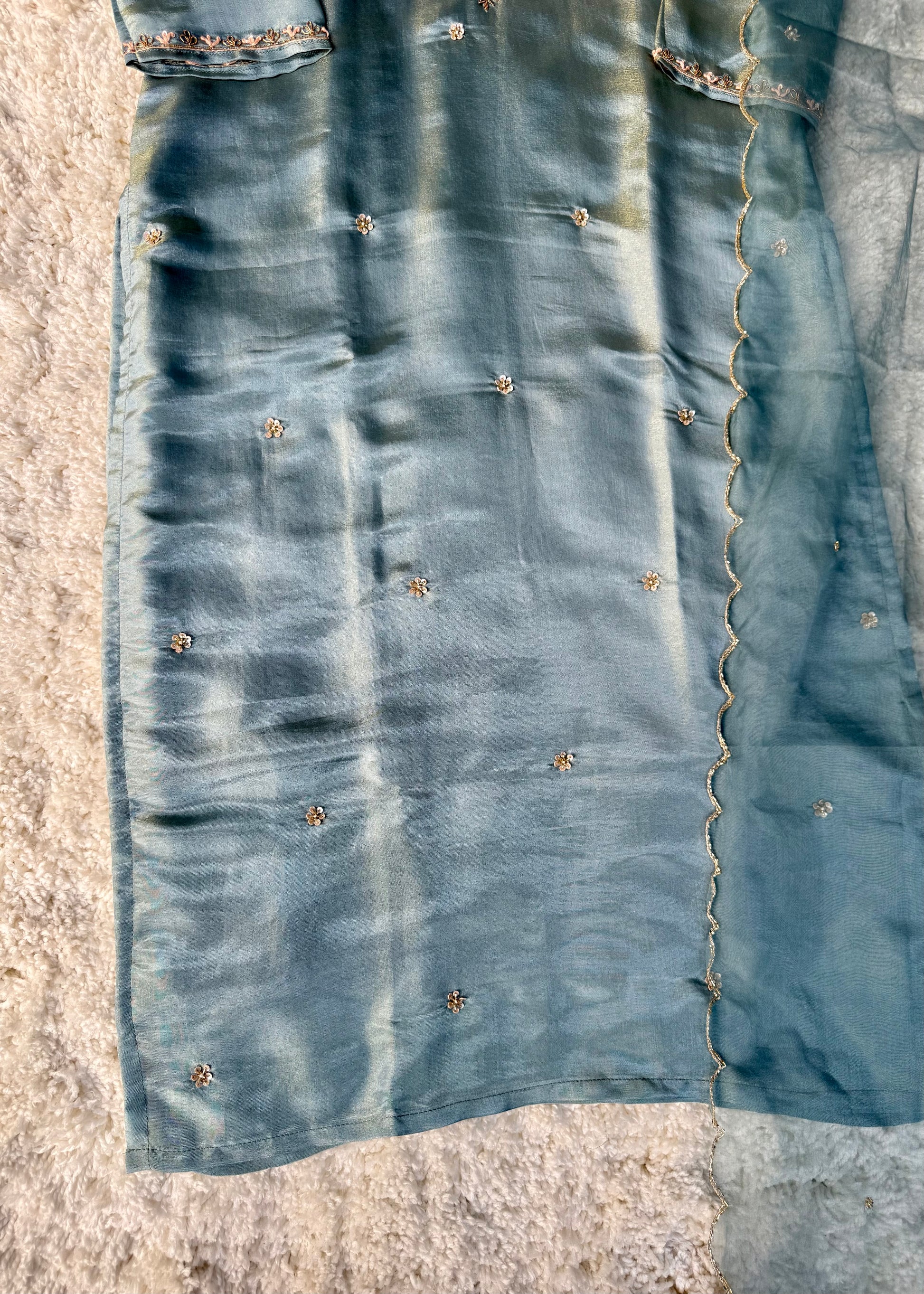 “Divya” Premium Blue Tissue Silk Kurta Set with Elegant Handwork